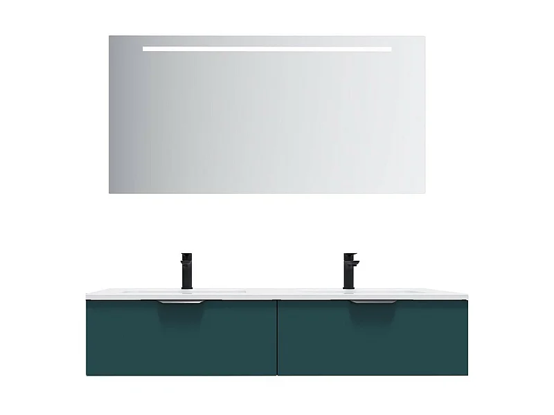Meuble de salle de bain suspendu double vasque intégrée 140cm 2 tiroirs Bleu + miroir - Soho