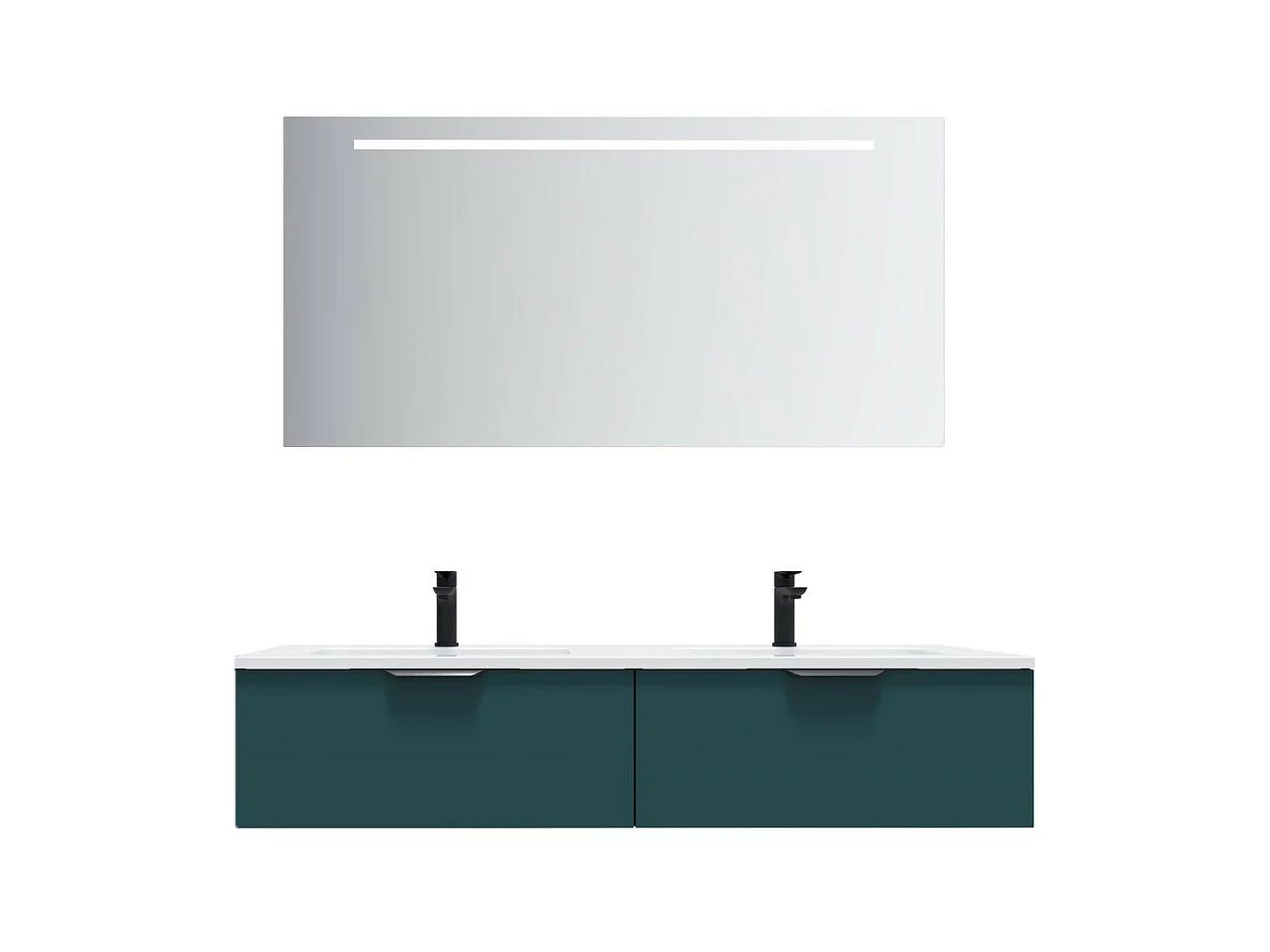 Meuble de salle de bain suspendu double vasque intégrée 140cm 2 tiroirs Bleu + miroir - Soho