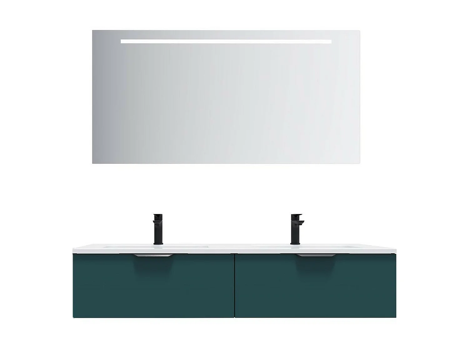 Meuble de salle de bain suspendu double vasque intégrée 140cm 2 tiroirs Bleu + miroir - Soho