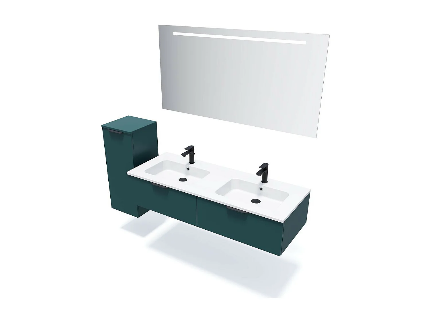 Meuble de salle de bain suspendu double vasque intégrée 140cm 2 tiroirs Bleu + miroir - Soho
