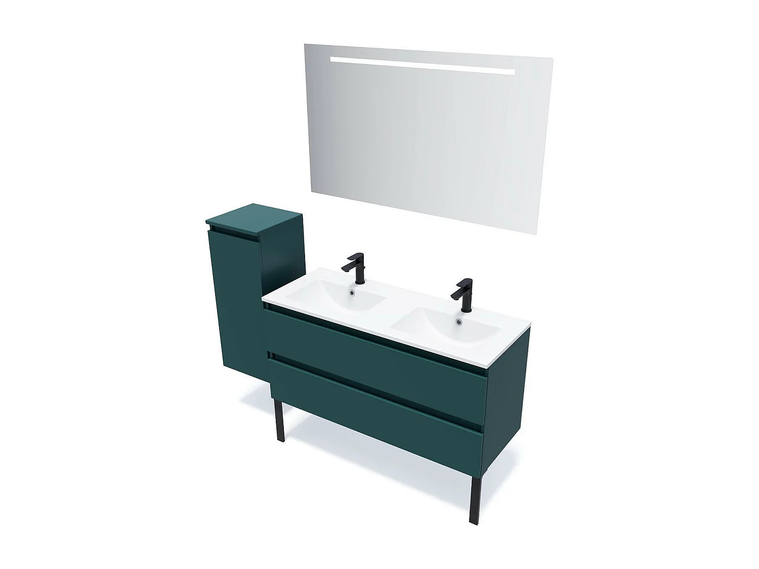 Meuble de salle de bain suspendu 2 vasques à poser 120cm 2 tiroirs Bleu + miroir - Hudson