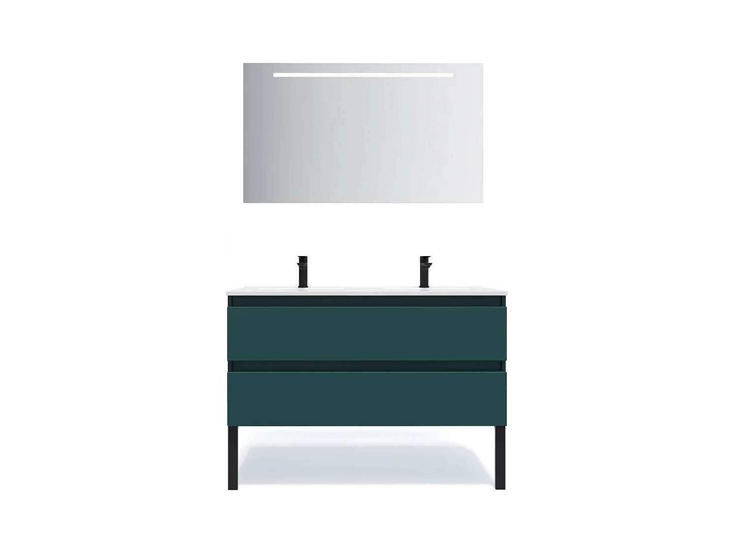 Meuble de salle de bain suspendu 2 vasques à poser 120cm 2 tiroirs Bleu + miroir - Hudson