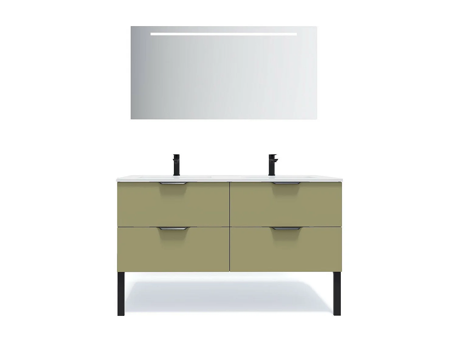 Meuble de salle de bain suspendu double vasque intégrée 140cm 4 tiroirs Vert olive + miroir - Soho
