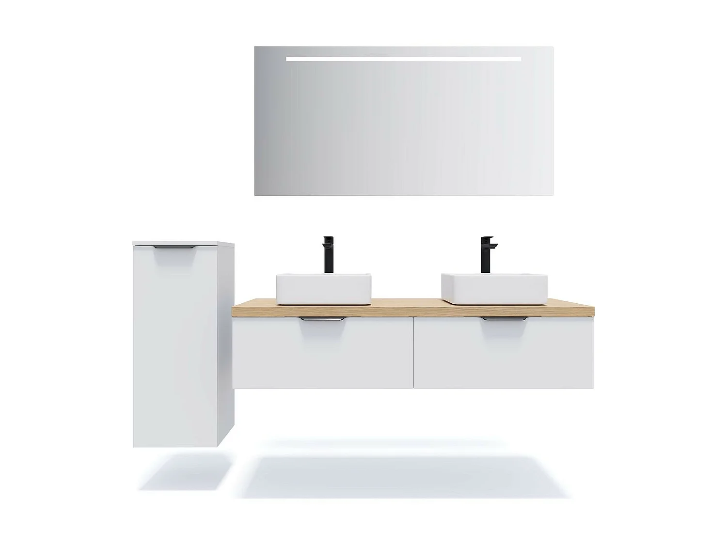 Meuble de salle de bain suspendu 2 vasques à poser 140cm 2 tiroirs Blanc + miroir - Soho