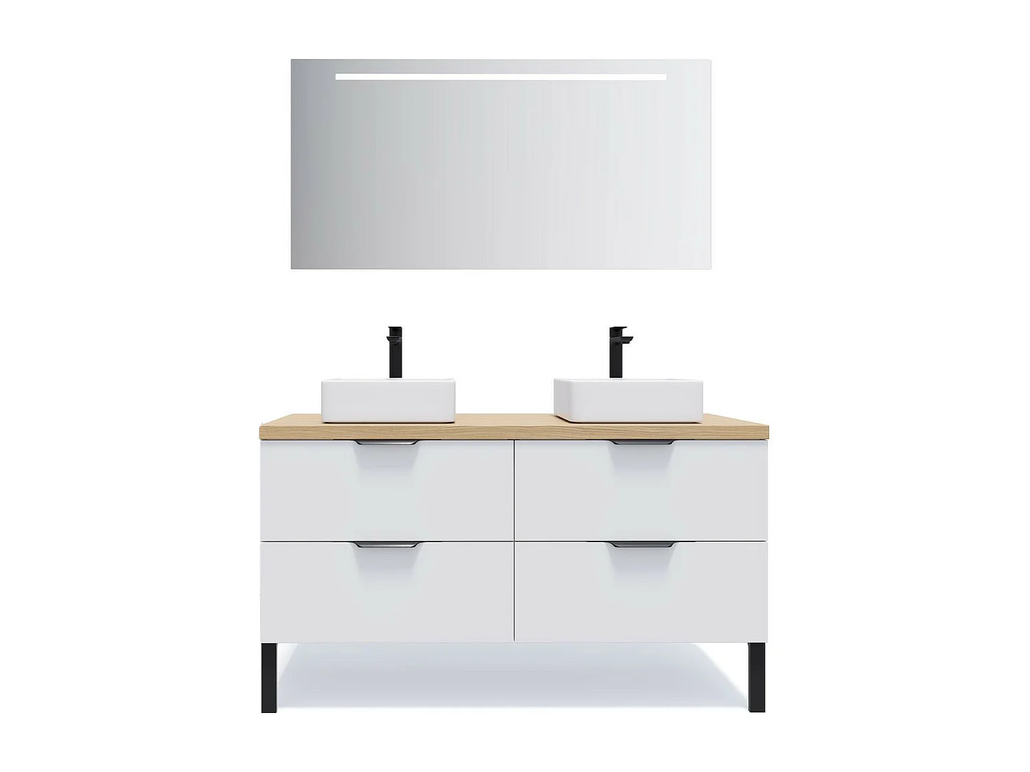 Meuble de salle de bain suspendu 2 vasques à poser 140cm 4 tiroirs Blanc + miroir - Soho