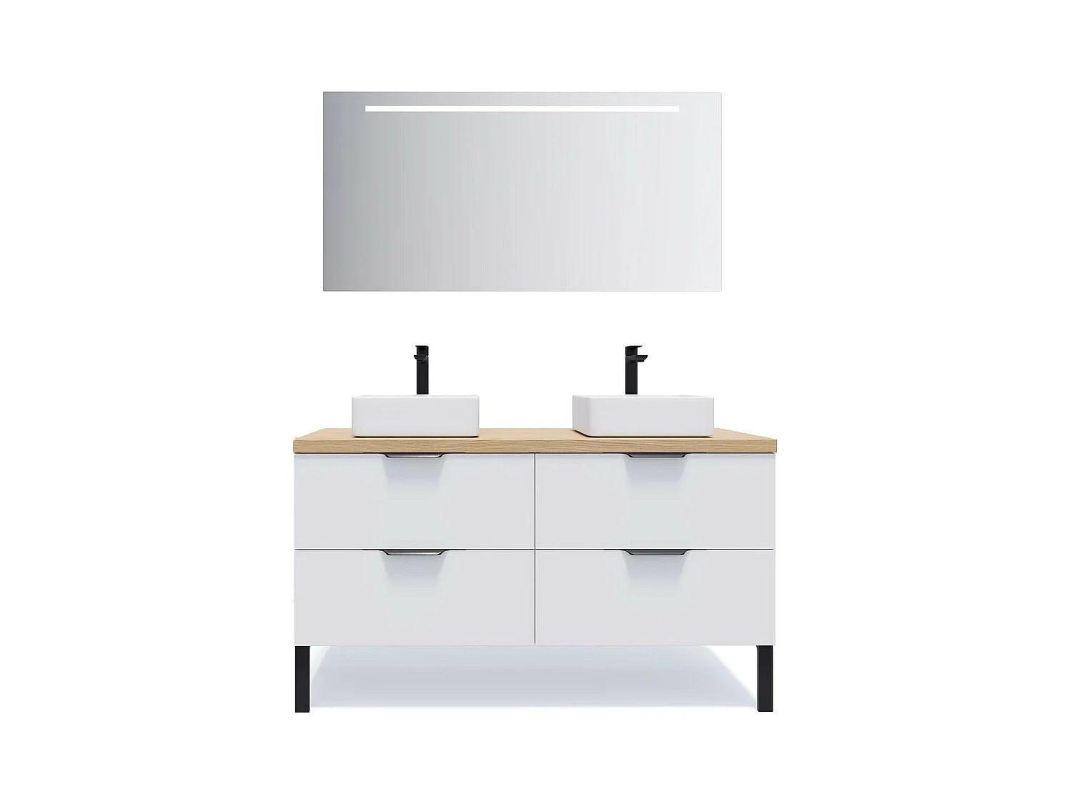 Meuble de salle de bain suspendu 2 vasques à poser 140cm 4 tiroirs Blanc + miroir - Soho