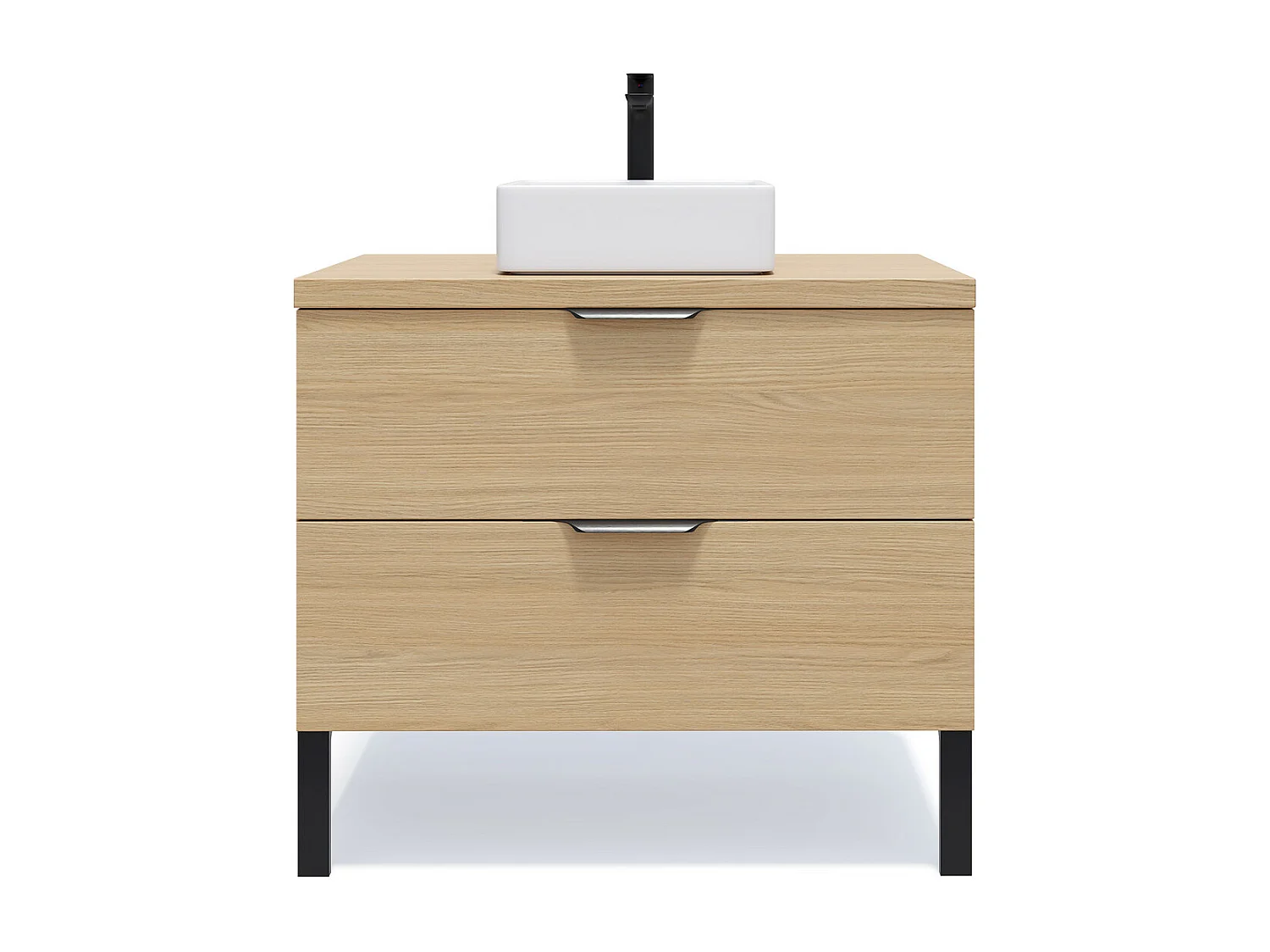 Meuble de salle de bain suspendu vasque à poser 90cm 2 tiroirs Chêne clair - Soho