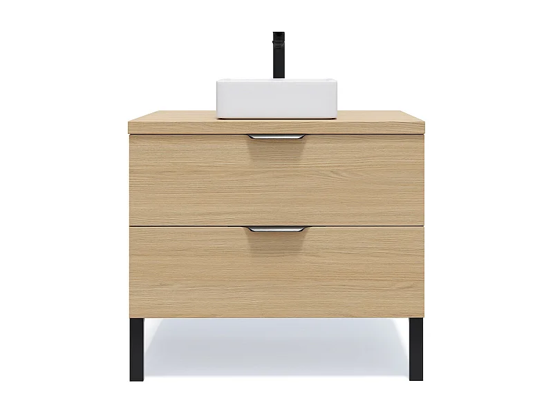 Meuble de salle de bain suspendu vasque à poser 90cm 2 tiroirs Chêne clair - Soho