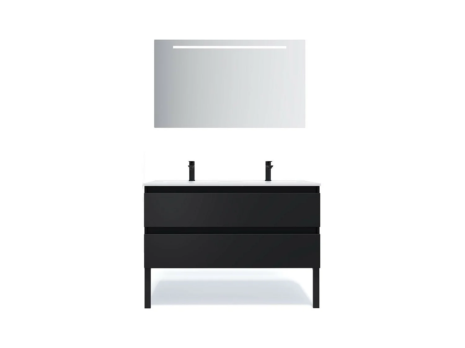 Meuble de salle de bain suspendu 2 vasques à poser 120cm 2 tiroirs Noir + miroir - Hudson