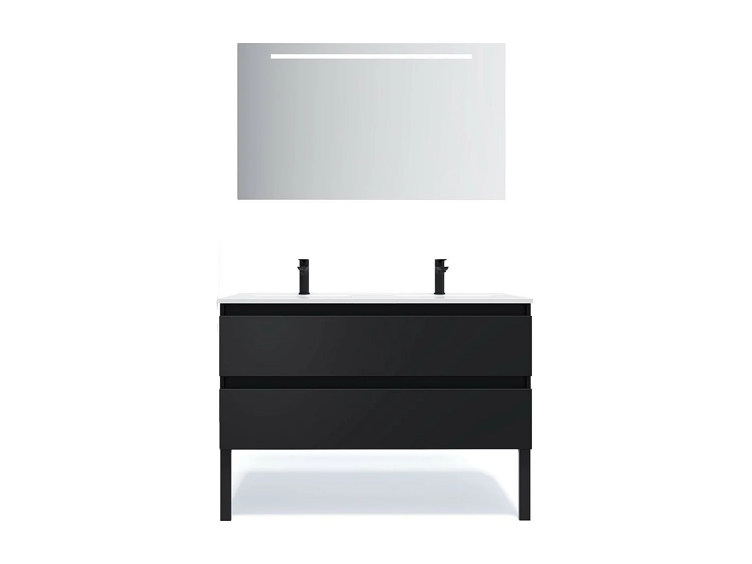 Meuble de salle de bain suspendu 2 vasques à poser 120cm 2 tiroirs Noir + miroir - Hudson