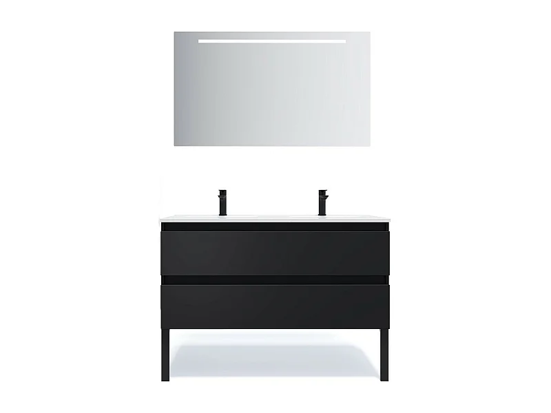 Meuble de salle de bain suspendu 2 vasques à poser 120cm 2 tiroirs Noir + miroir - Hudson