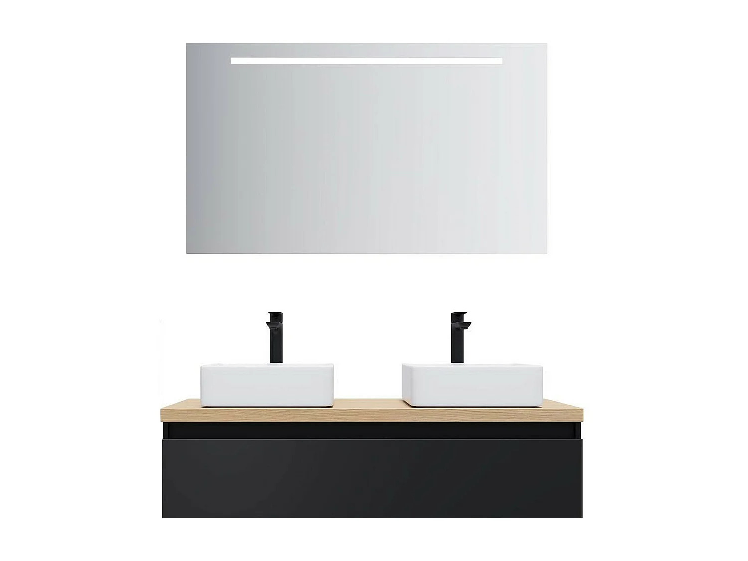 Meuble de salle de bain suspendu 2 vasques à poser 120cm 1 tiroir Noir + miroir - Hudson