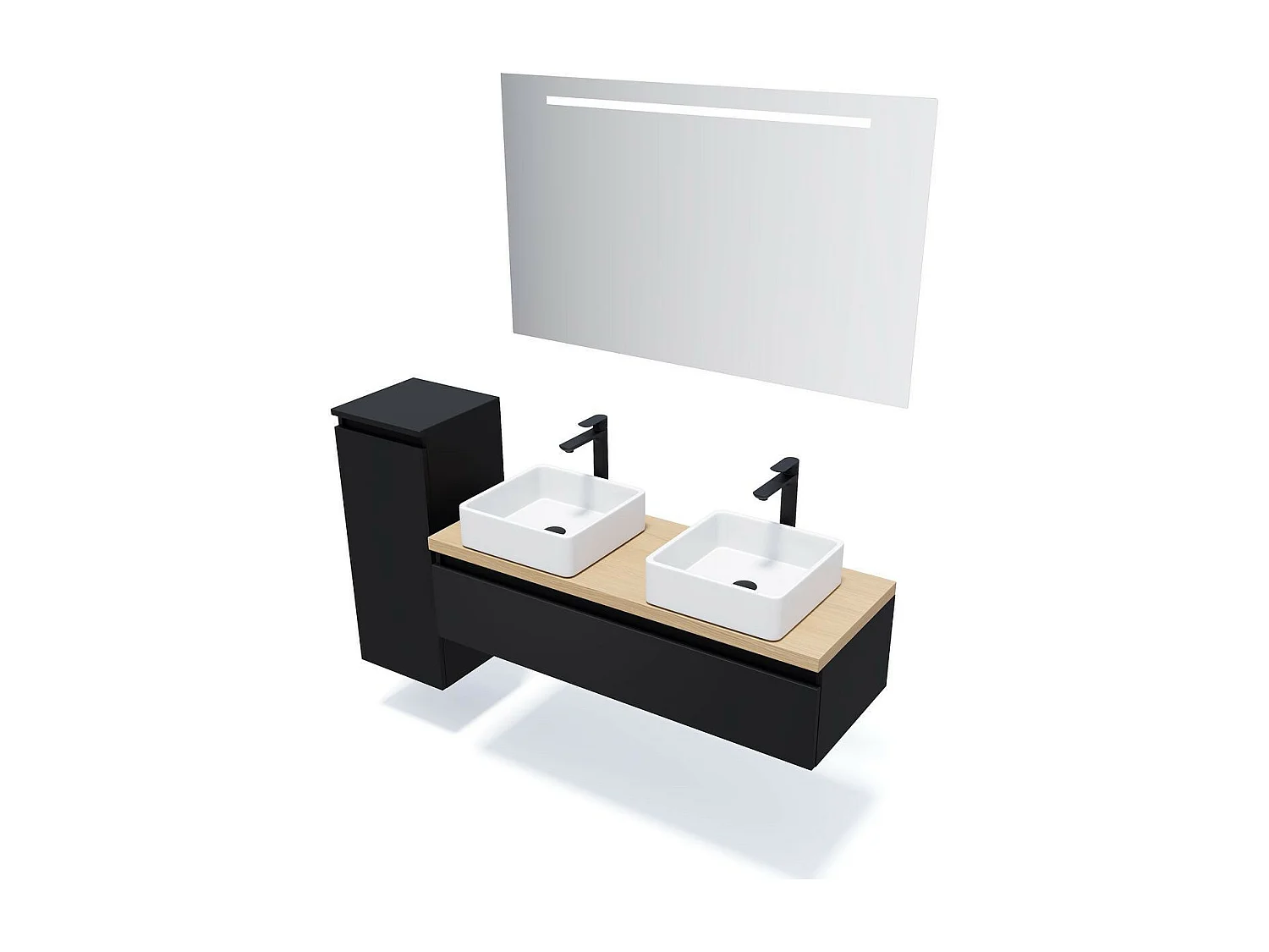 Meuble de salle de bain suspendu 2 vasques à poser 120cm 1 tiroir Noir + miroir - Hudson