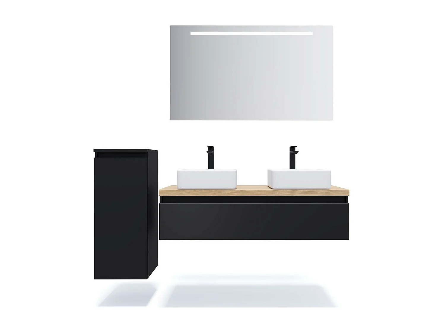 Meuble de salle de bain suspendu 2 vasques à poser 120cm 1 tiroir Noir + miroir - Hudson