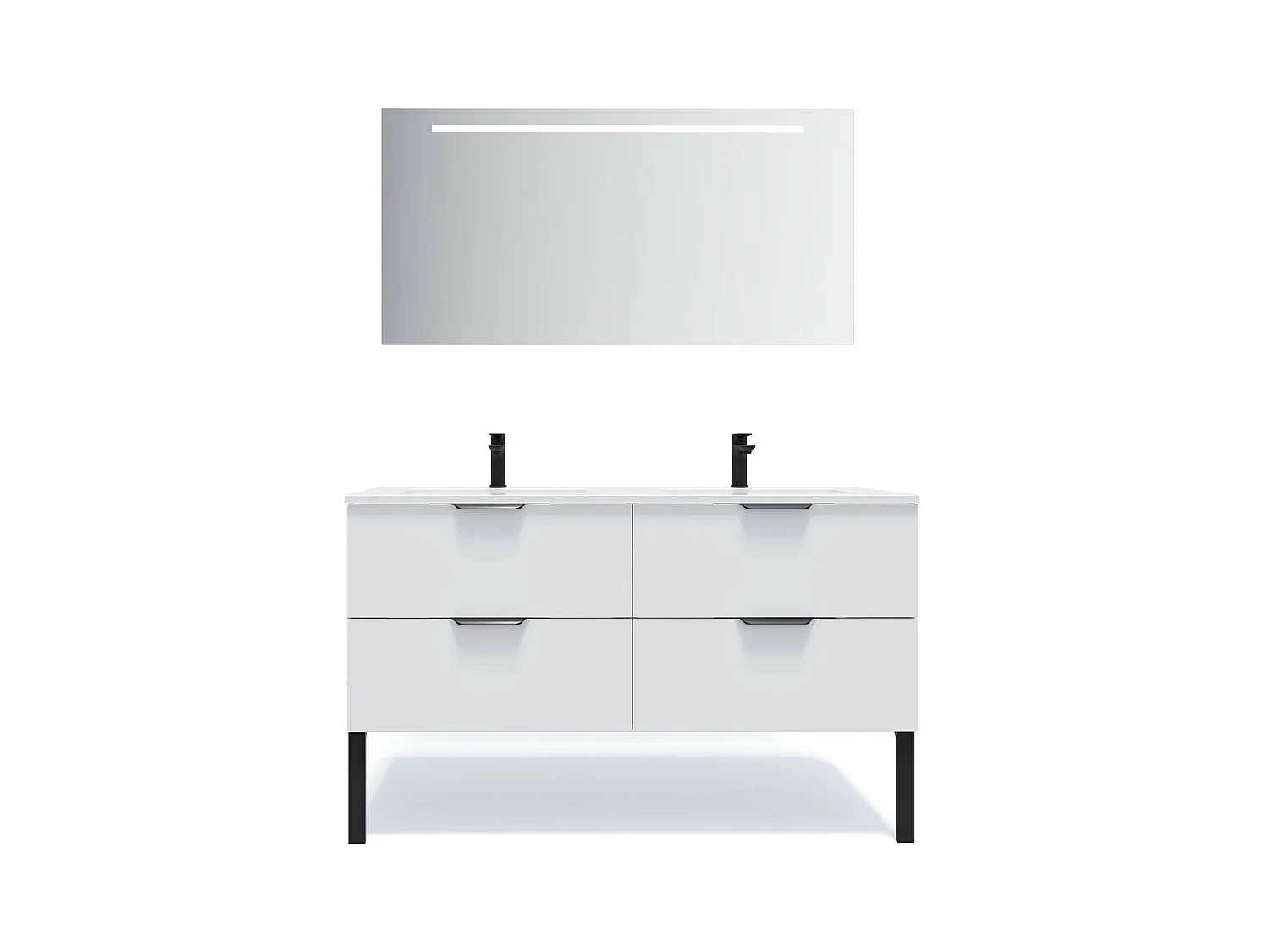 Meuble de salle de bain suspendu double vasque intégrée 140cm 4 tiroirs Blanc + miroir - Soho