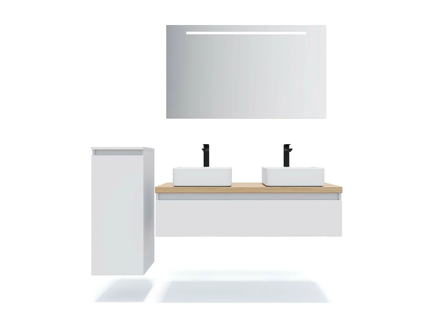 Meuble de salle de bain suspendu 2 vasques à poser 120cm 1 tiroir Blanc + miroir - Hudson