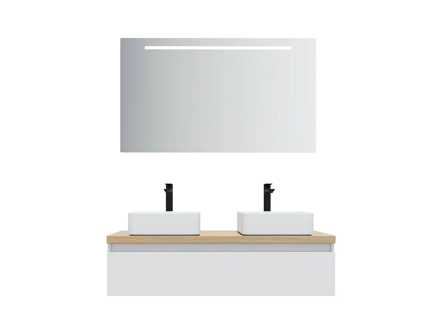 Meuble de salle de bain suspendu 2 vasques à poser 120cm 1 tiroir Blanc + miroir - Hudson