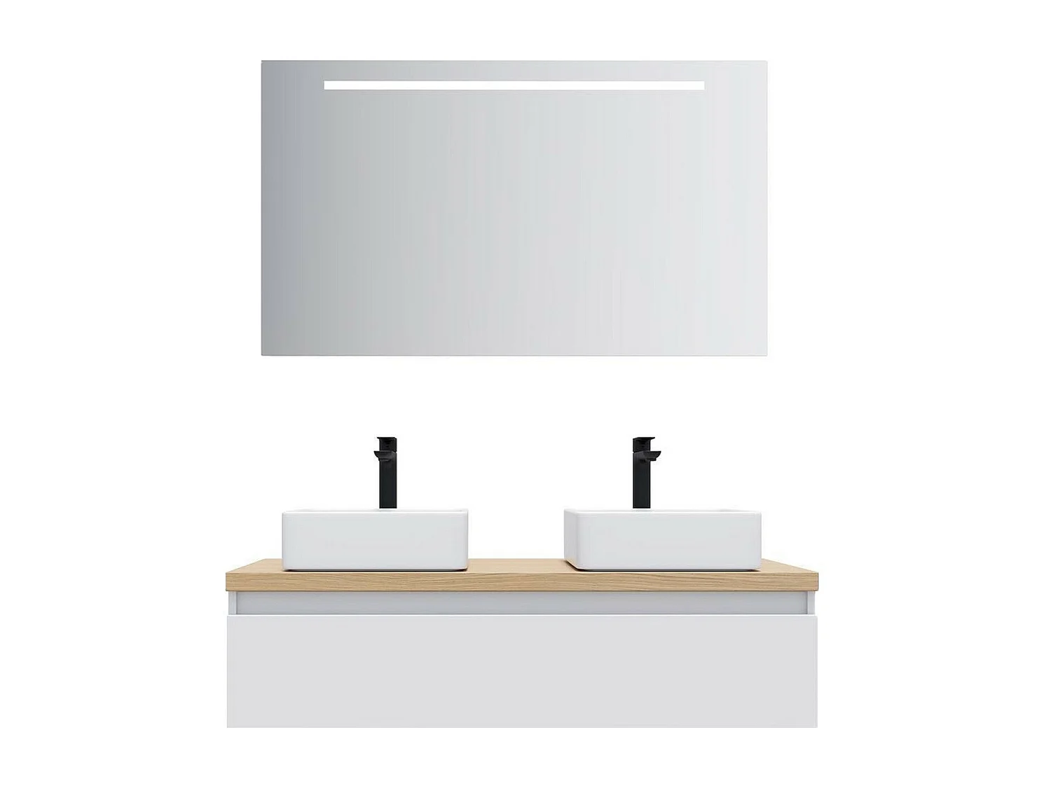 Meuble de salle de bain suspendu 2 vasques à poser 120cm 1 tiroir Blanc + miroir - Hudson