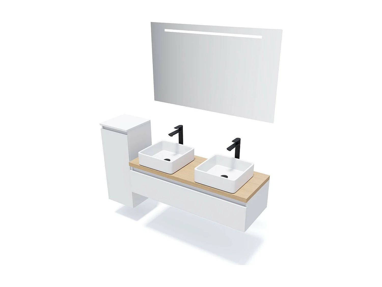 Meuble de salle de bain suspendu 2 vasques à poser 120cm 1 tiroir Blanc + miroir - Hudson