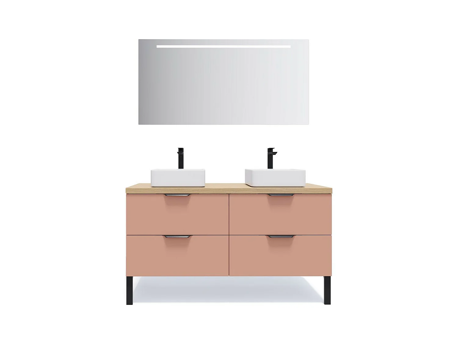 Meuble de salle de bain suspendu 2 vasques à poser 140cm 4 tiroirs Abricot + miroir - Soho