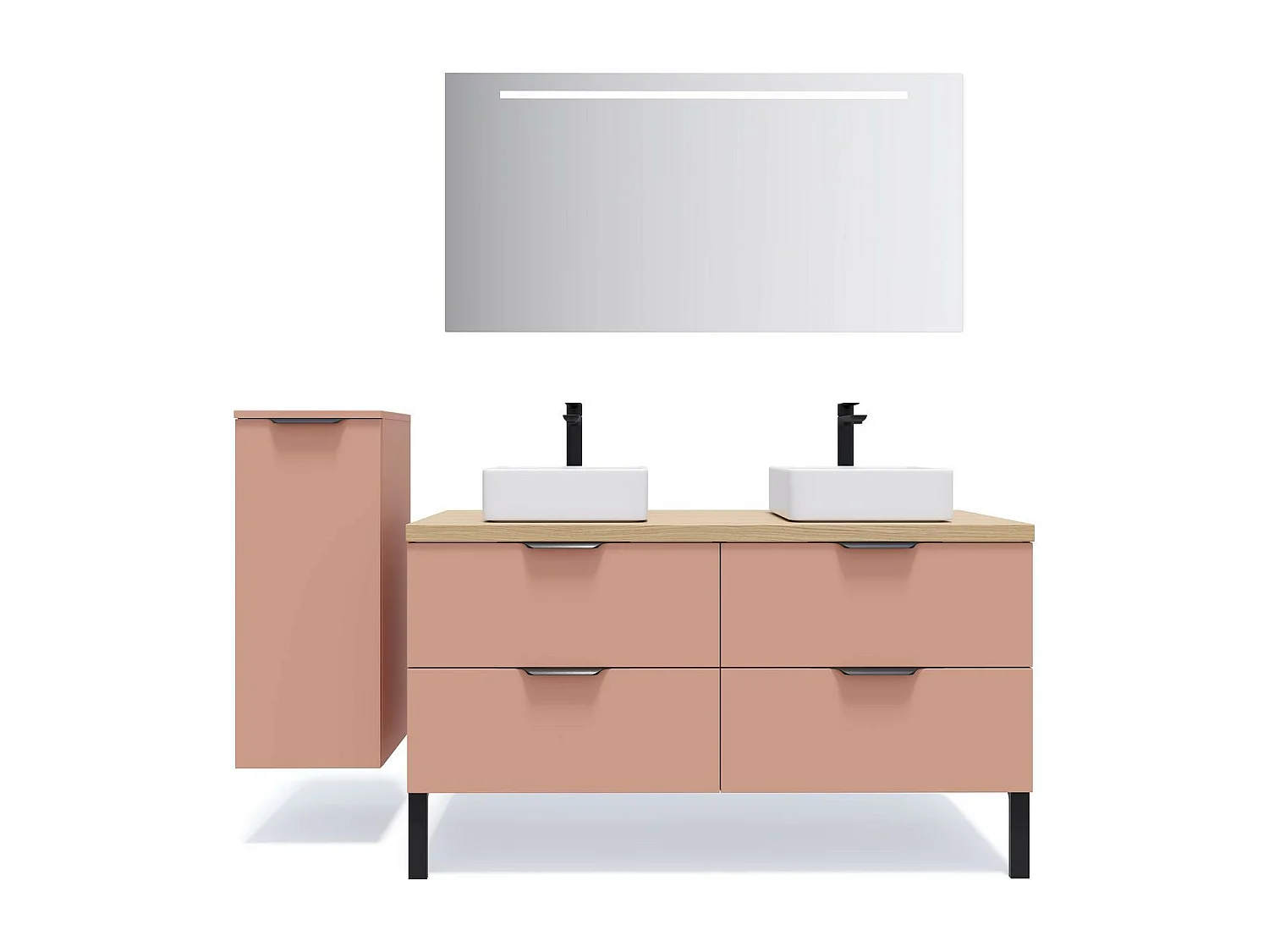 Meuble de salle de bain suspendu 2 vasques à poser 140cm 4 tiroirs Abricot + miroir - Soho