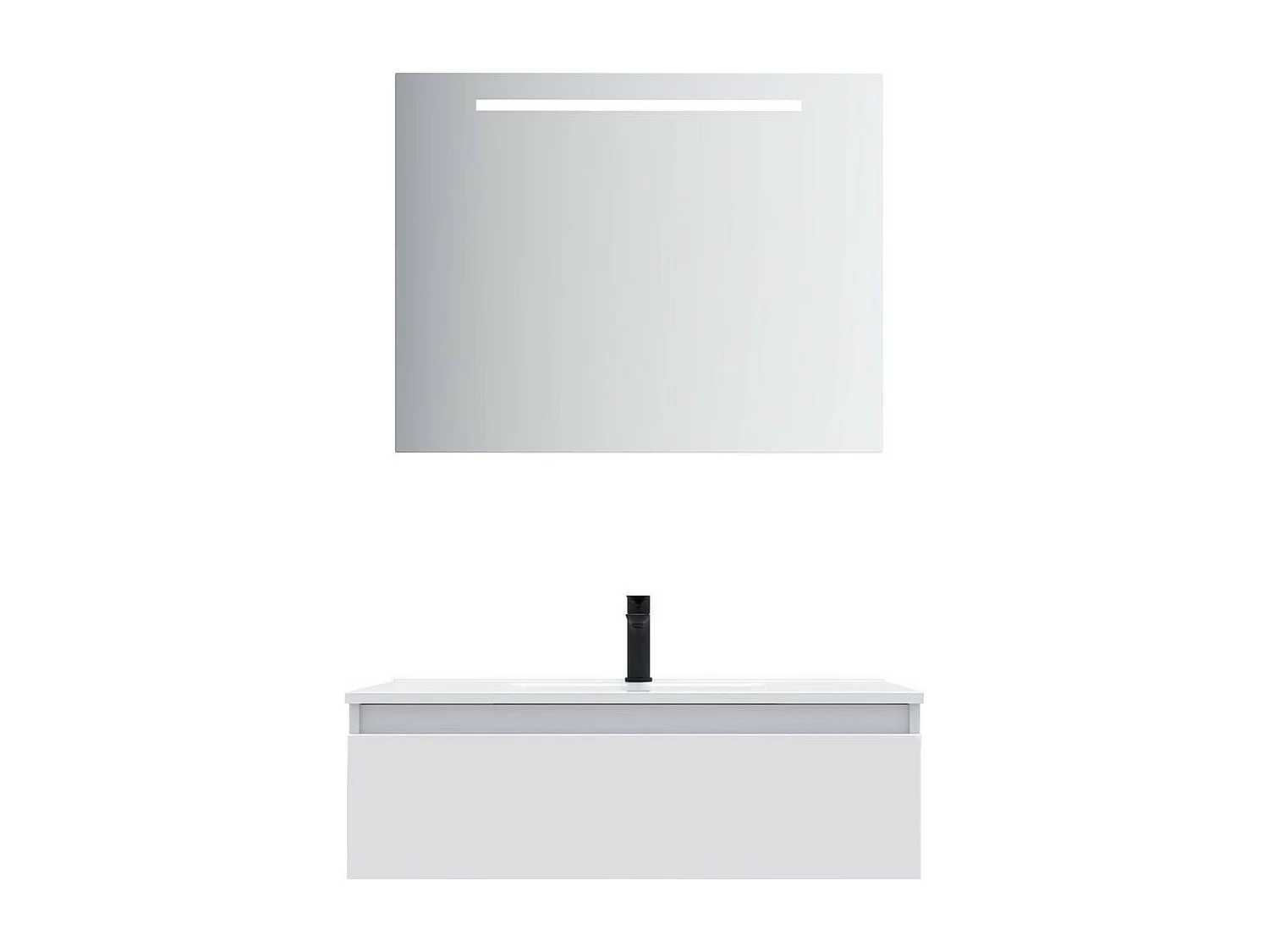 Meuble de salle de bain suspendu vasque intégrée 90cm 1 tiroir Blanc + miroir - Hudson