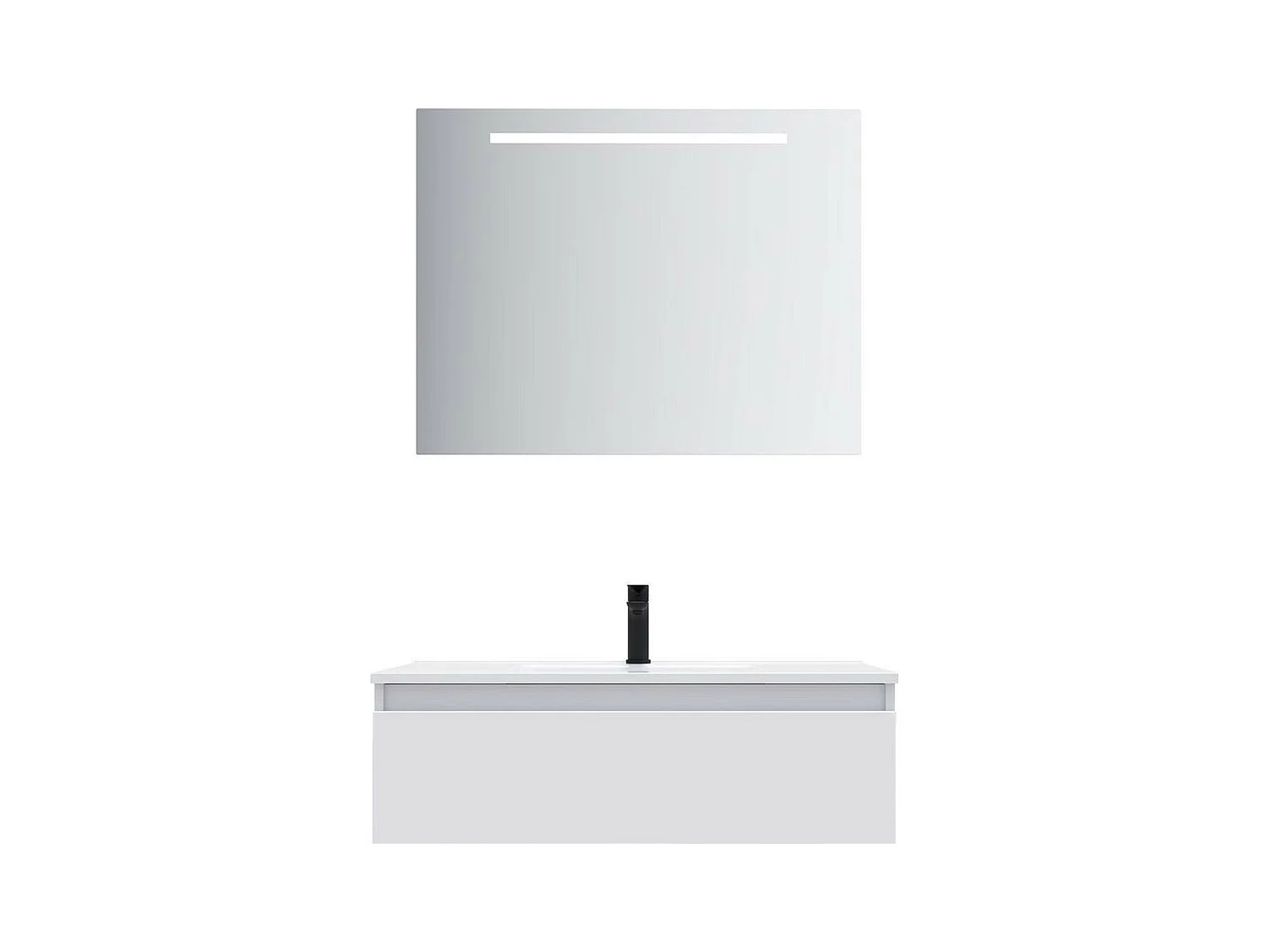 Meuble de salle de bain suspendu vasque intégrée 90cm 1 tiroir Blanc + miroir - Hudson