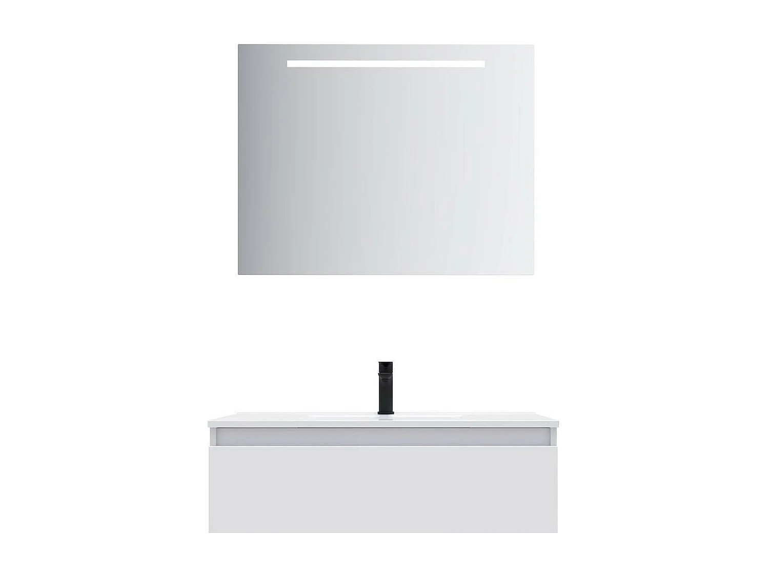 Meuble de salle de bain suspendu double vasque intégrée 120cm 1 tiroir Blanc + miroir - Hudson