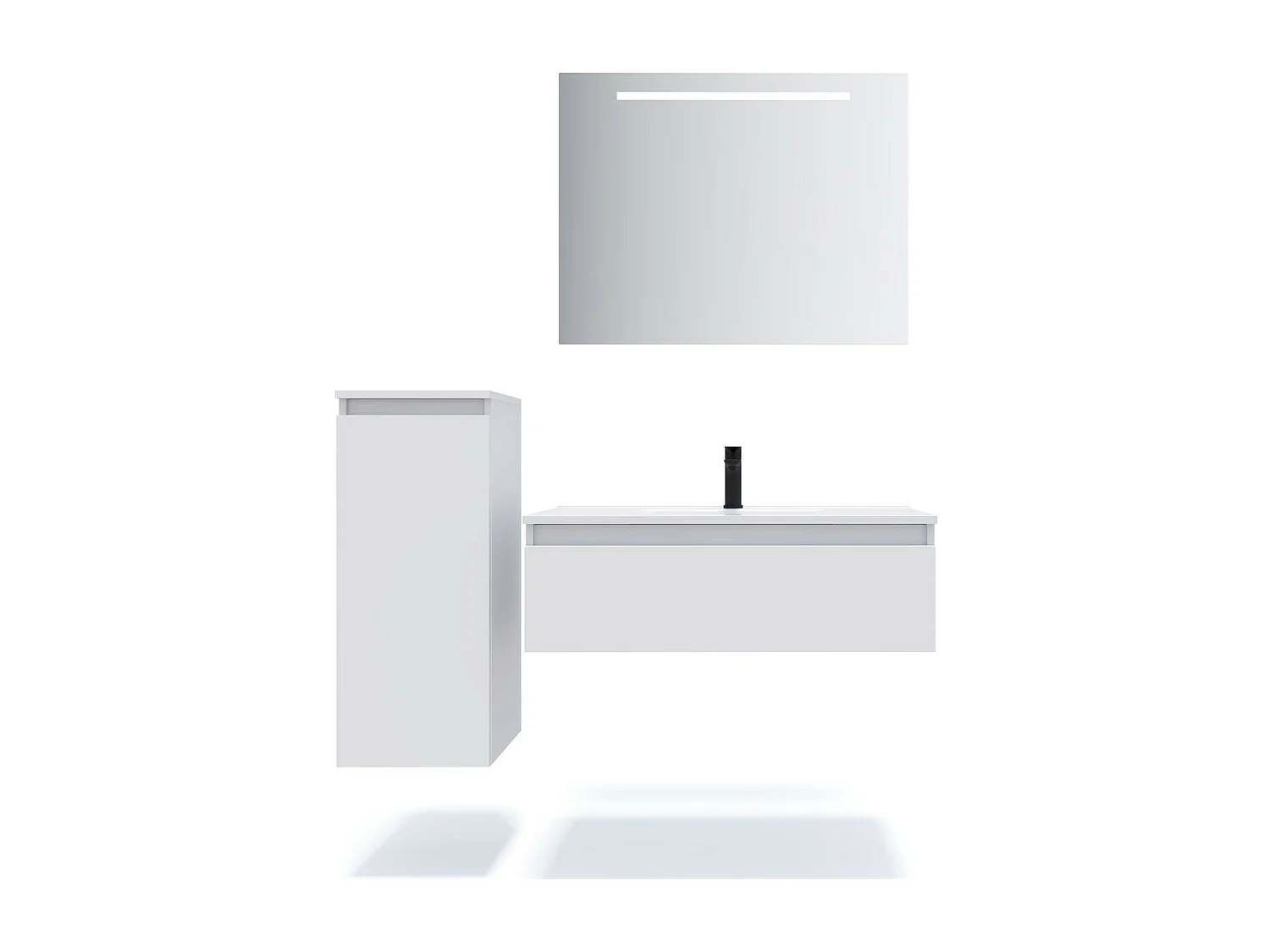 Meuble de salle de bain suspendu double vasque intégrée 120cm 1 tiroir Blanc + miroir - Hudson