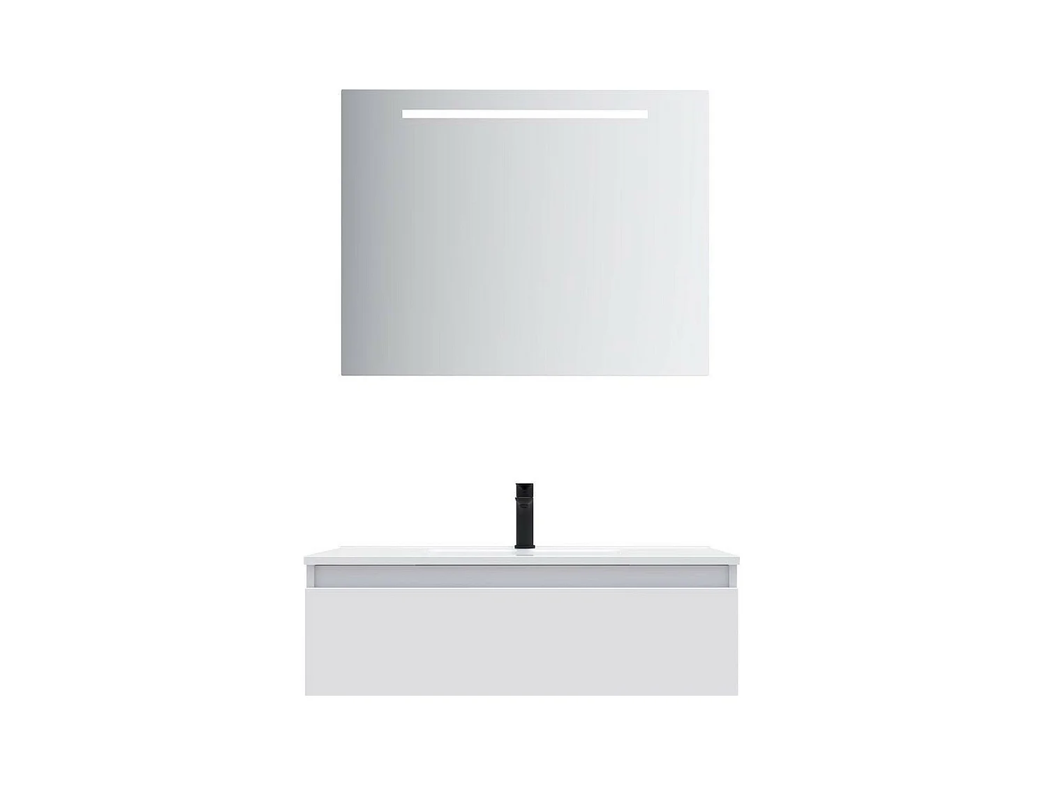 Meuble de salle de bain suspendu double vasque intégrée 120cm 1 tiroir Blanc + miroir - Hudson