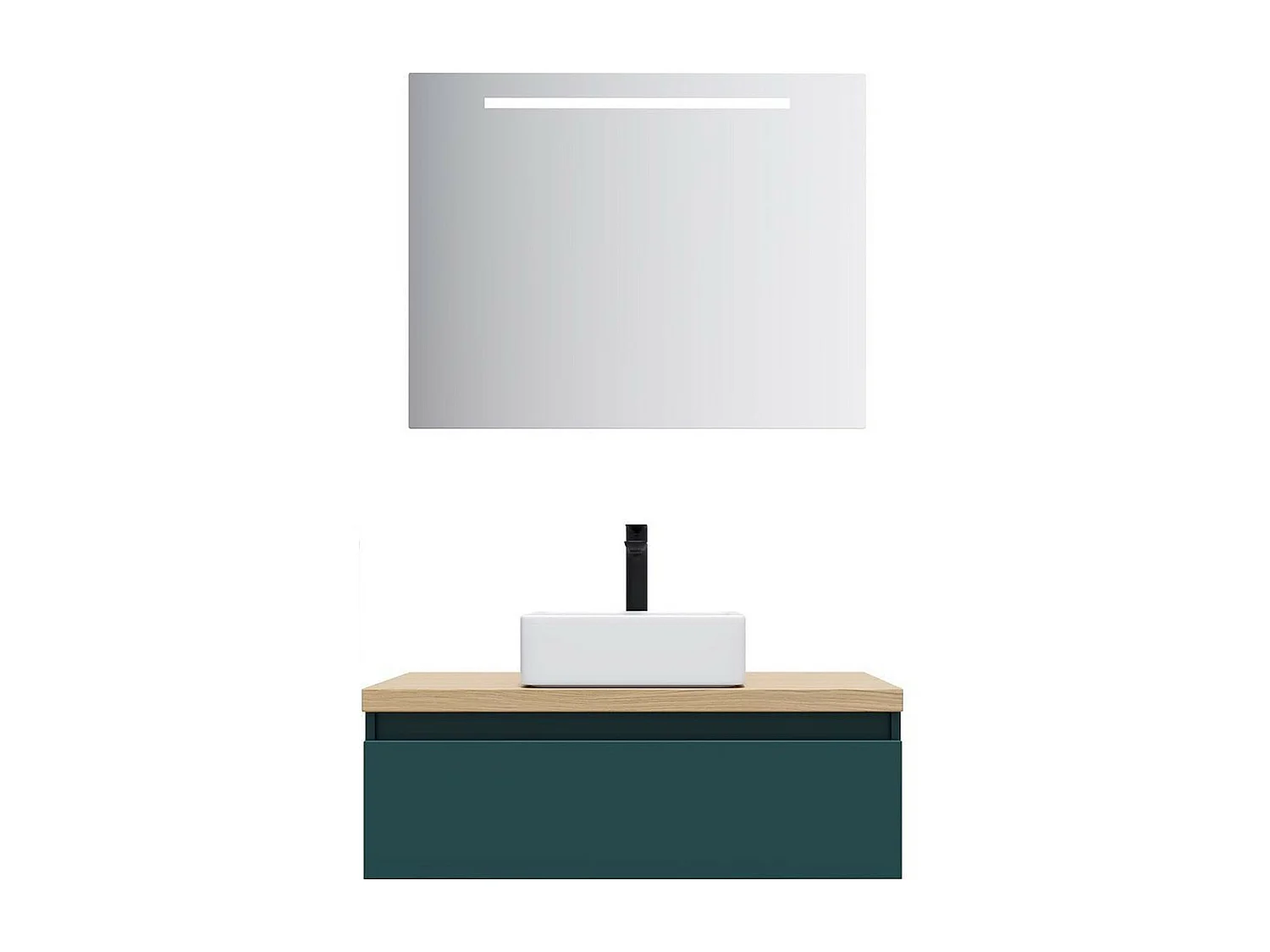 Meuble de salle de bain suspendu vasque à poser 90cm 1 tiroir Bleu + miroir - Hudson