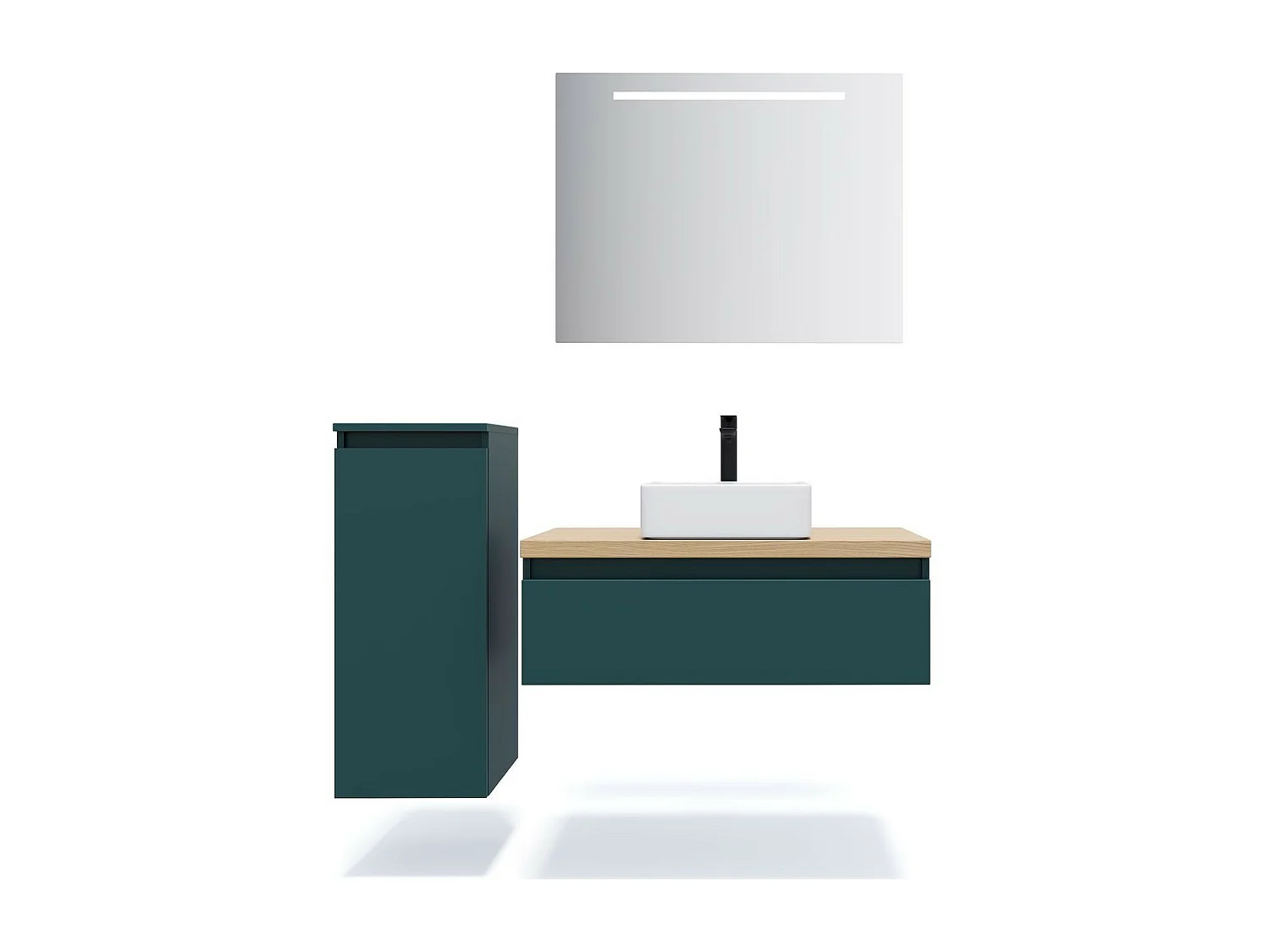 Meuble de salle de bain suspendu vasque à poser 90cm 1 tiroir Bleu + miroir - Hudson