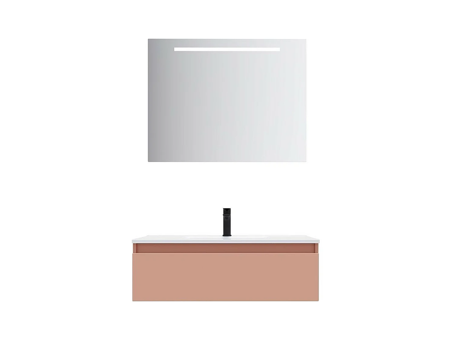 Meuble de salle de bain suspendu vasque intégrée 90cm 1 tiroir Abricot + miroir - Hudson