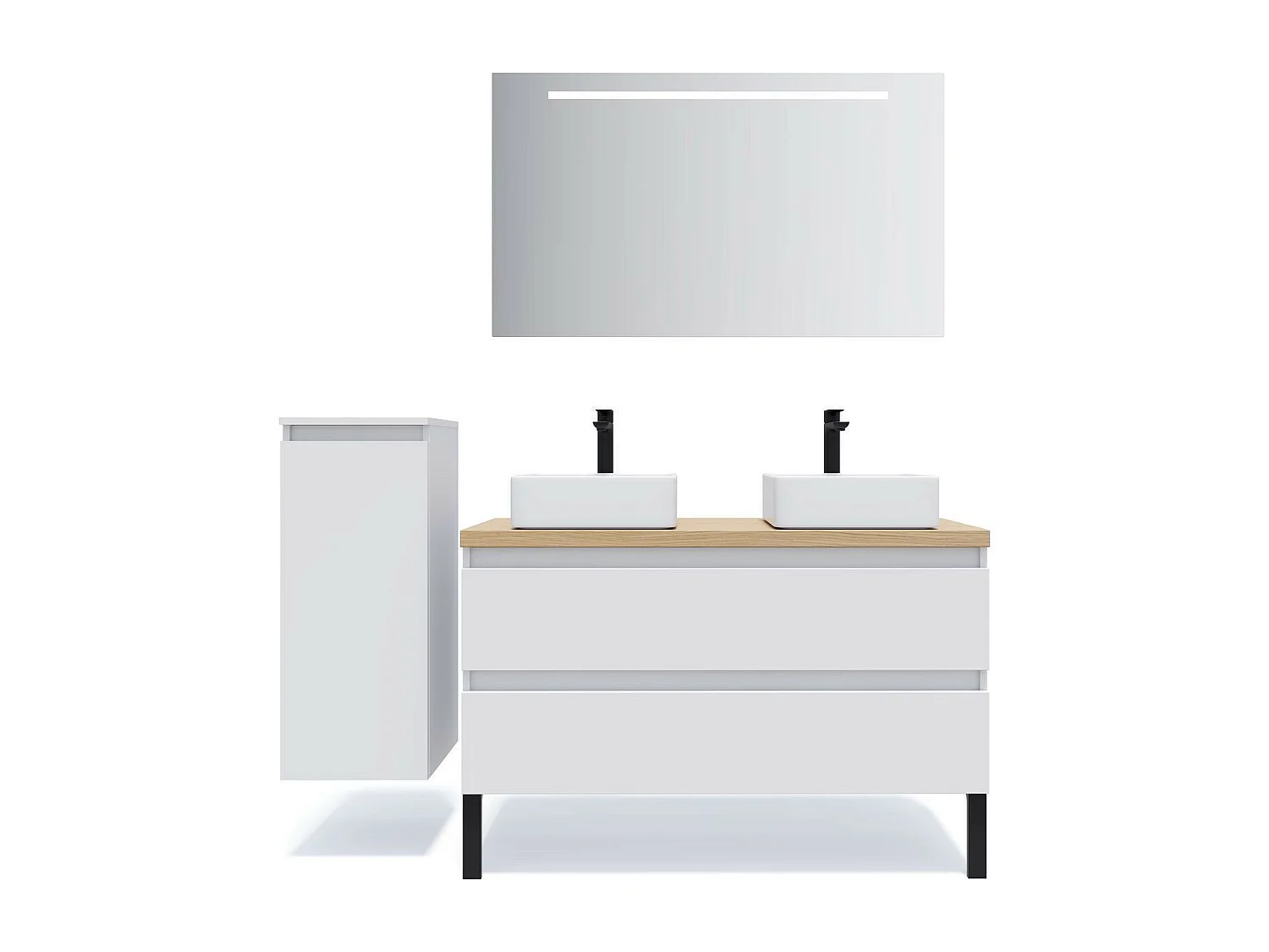 Meuble de salle de bain suspendu 2 vasques à poser 120cm 2 tiroirs Blanc + miroir - Hudson