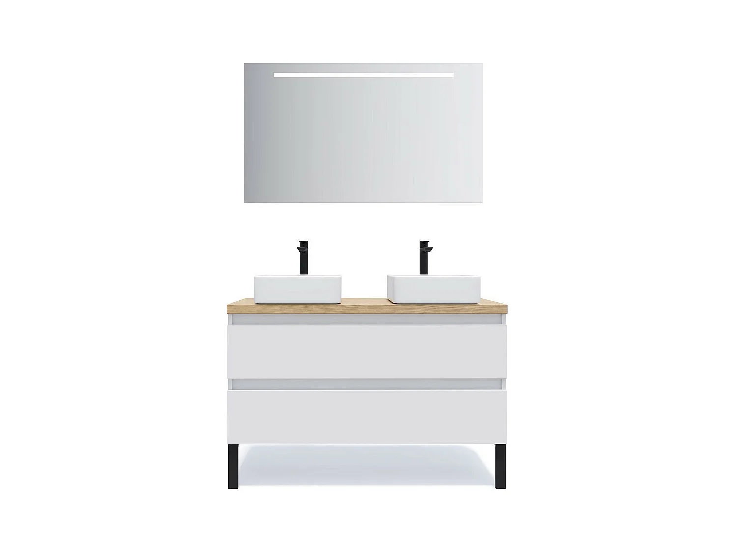 Meuble de salle de bain suspendu 2 vasques à poser 120cm 2 tiroirs Blanc + miroir - Hudson