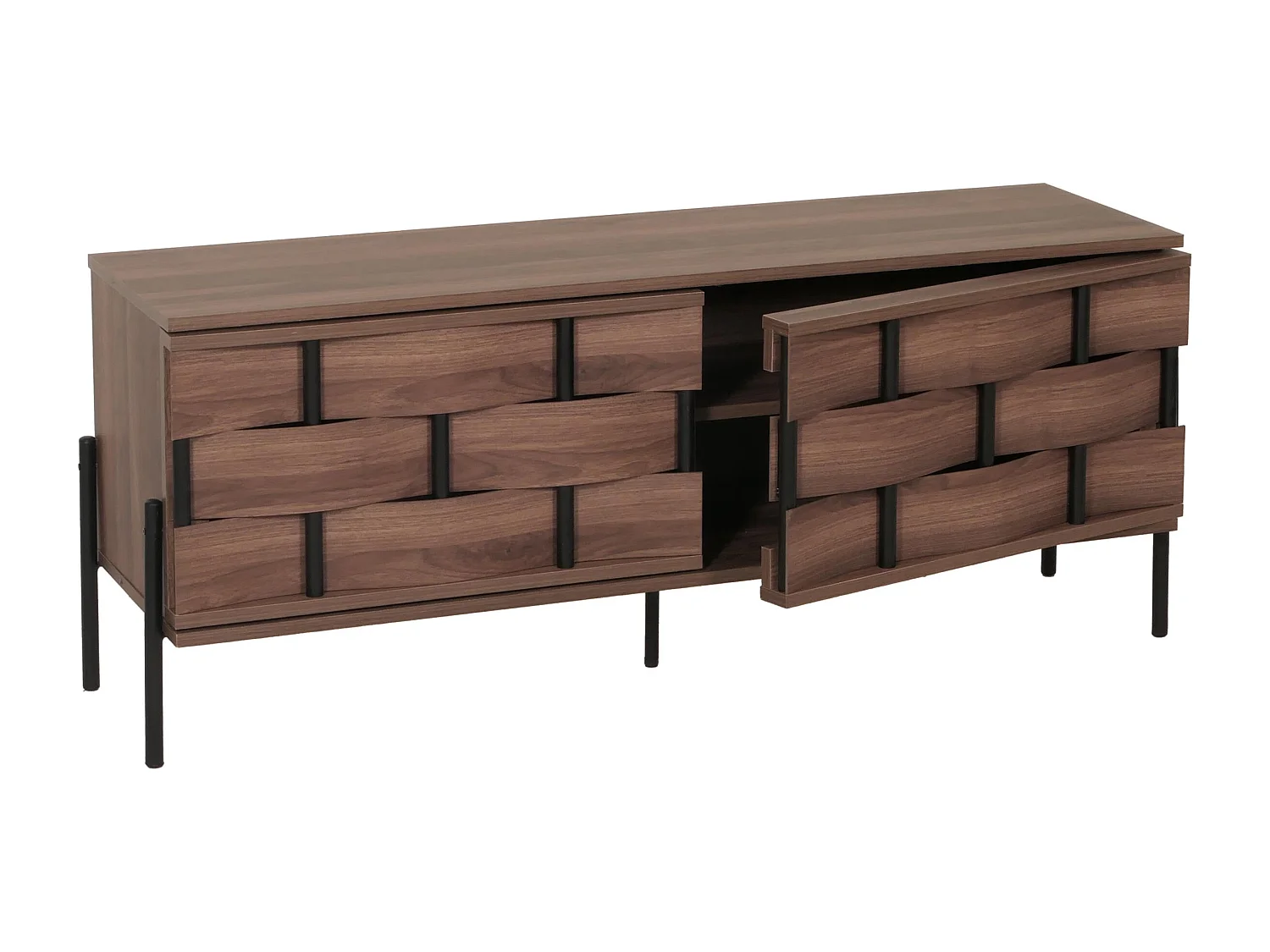 Porta TV lowboard mobile salotto push to open MCW-M44 51x120x35cm legno effetto 3D marrone