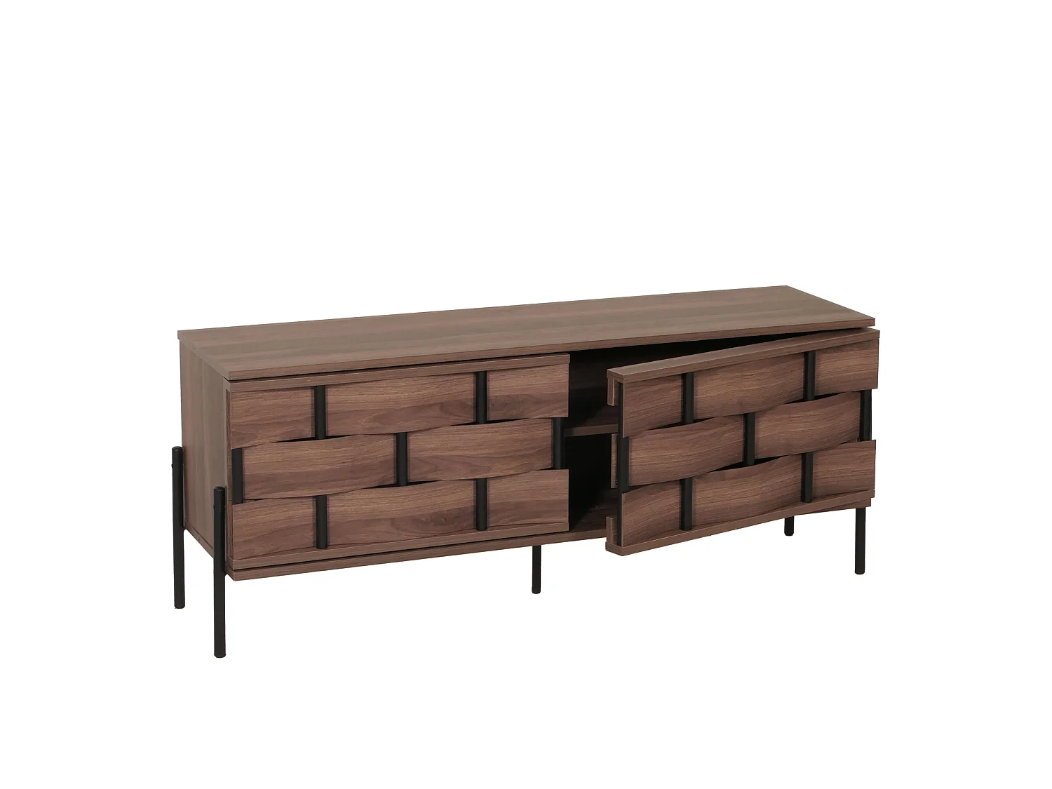 TV-Rack MCW-M44, Fernsehtisch Lowboard TV-Schrank Kommode, Staufächer, 3D-Flecht-Design Push-to-open Türen 120cm, braun