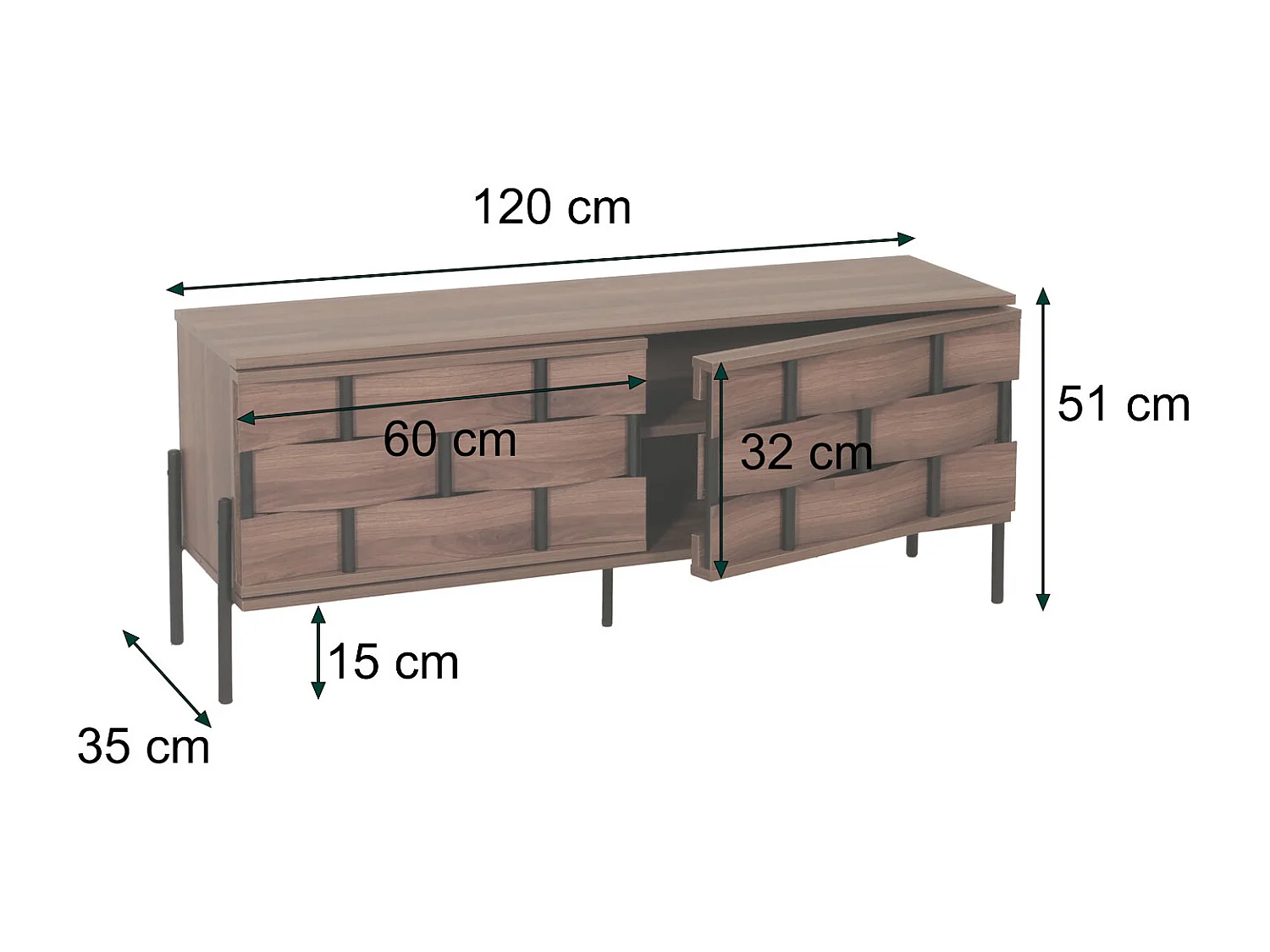 TV-Rack MCW-M44, Fernsehtisch Lowboard TV-Schrank Kommode, Staufächer, 3D-Flecht-Design Push-to-open Türen 120cm, braun