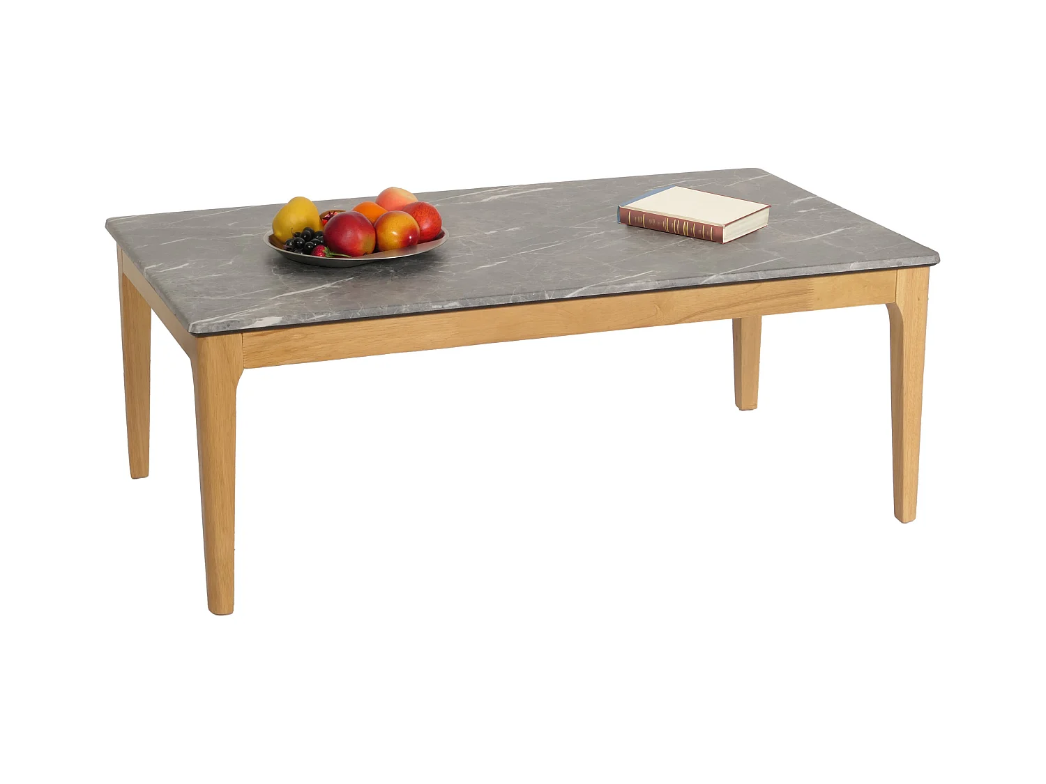 Tavolino salotto divano soggiorno MCW-M55 46x120x70cm laminato HPL legno chiaro effetto marmo