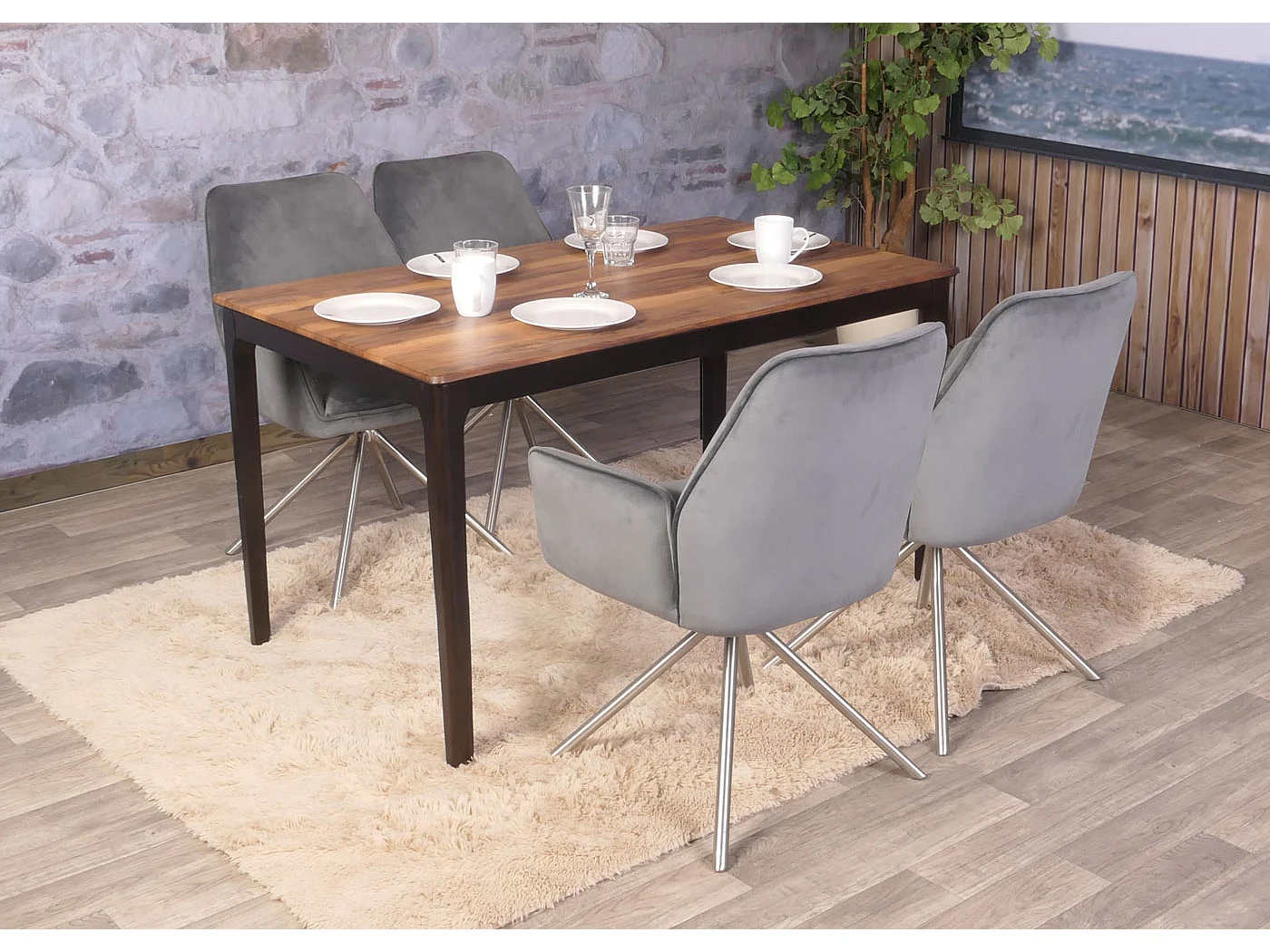 Tavolo pranzo salotto soggiorno MCW-M55 76x135x80cm laminato HPL legno scuro effetto palissandro