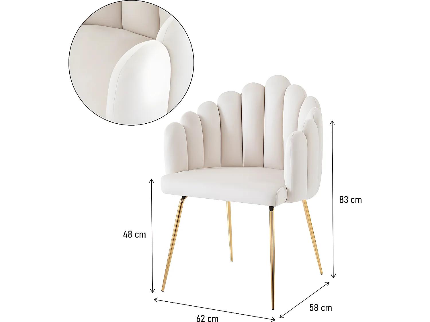 Lot de 2 chaises de salle à manger en velours "Alma" - Beige