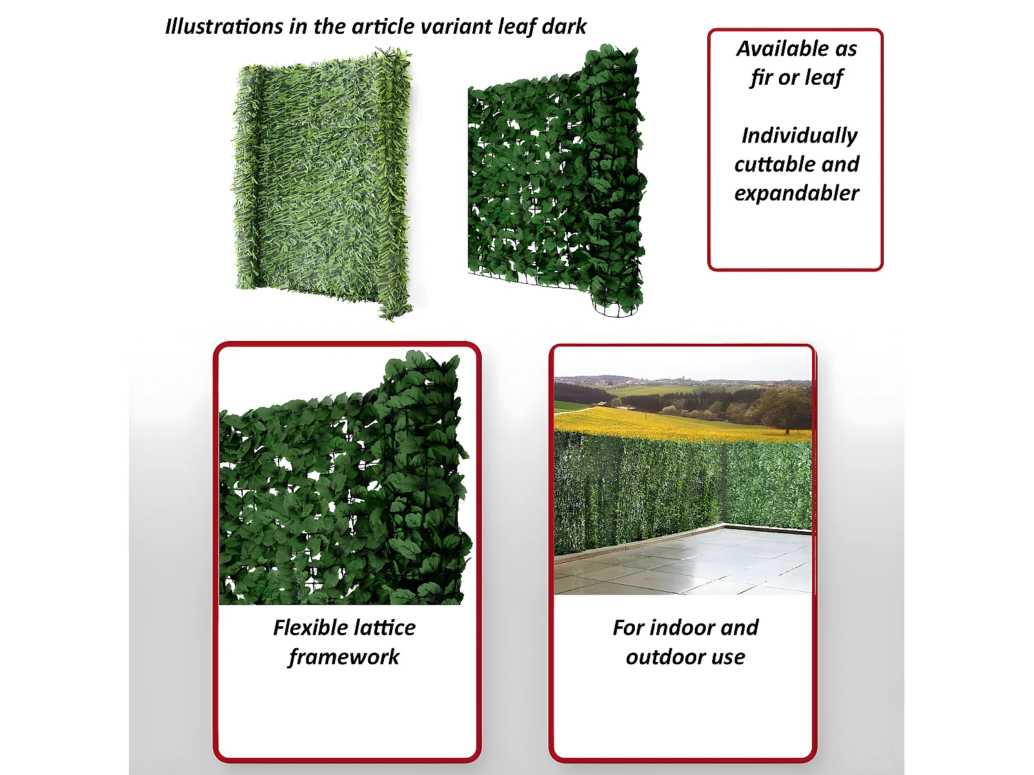 Ecrã de privacidade para varandas Folha N77 I,  300x100cm folha escura