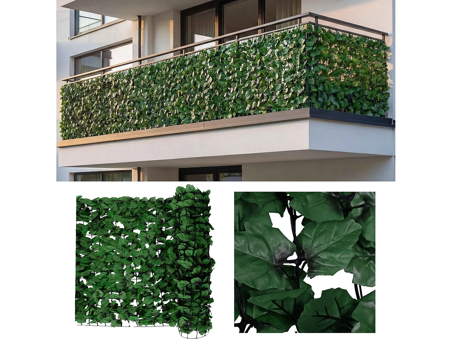 Pare-vue de balcon N77 300x150cm feuille,  feuilles foncées 300x100cm