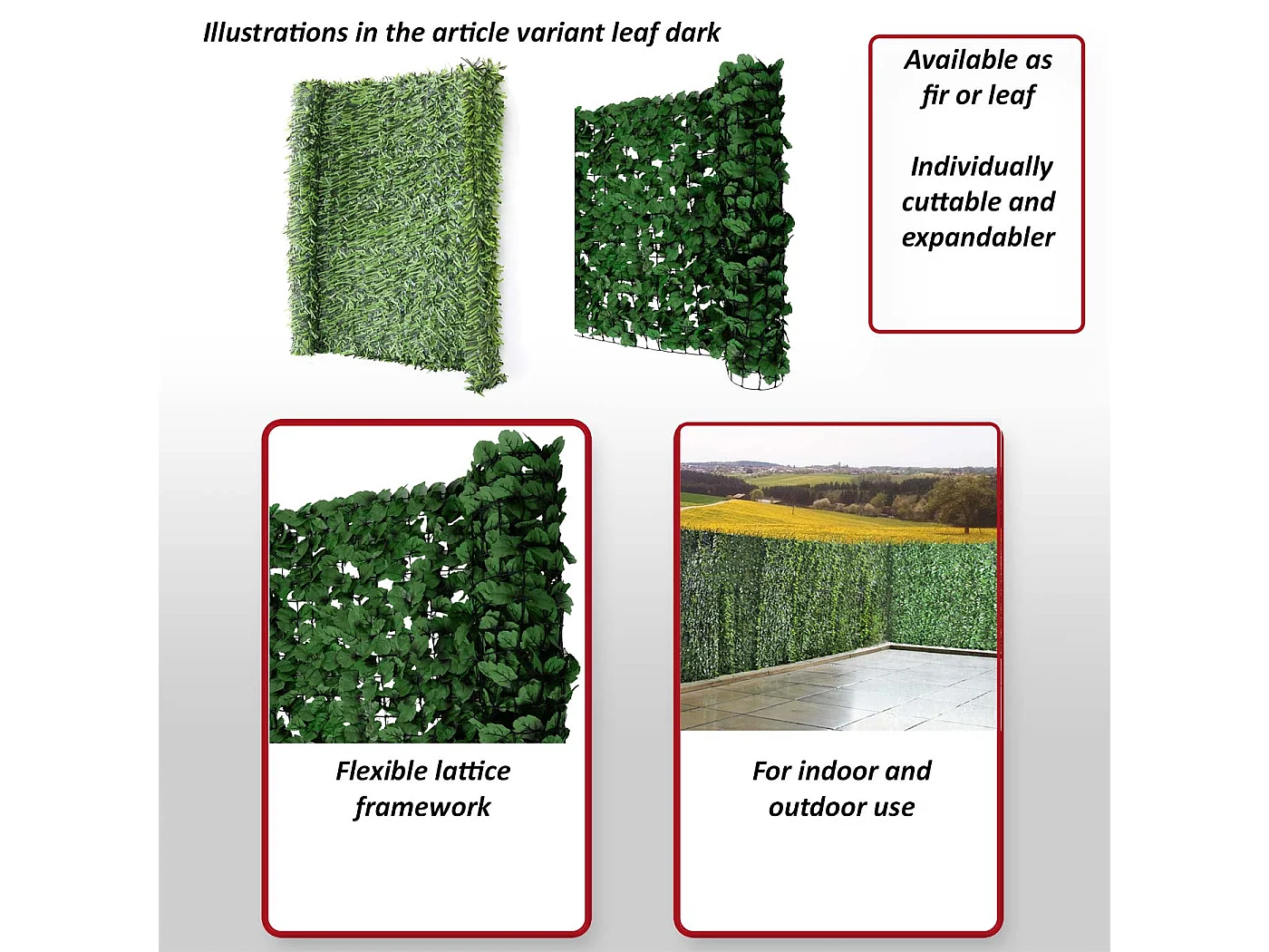 Pare-vue de balcon N77 300x150cm feuille,  feuilles foncées 300x100cm
