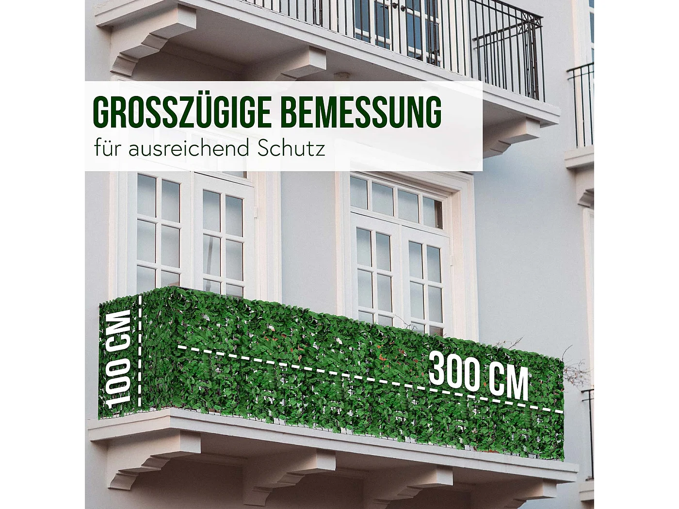 Pare-vue de balcon N77 300x150cm feuille,  feuilles foncées 300x100cm