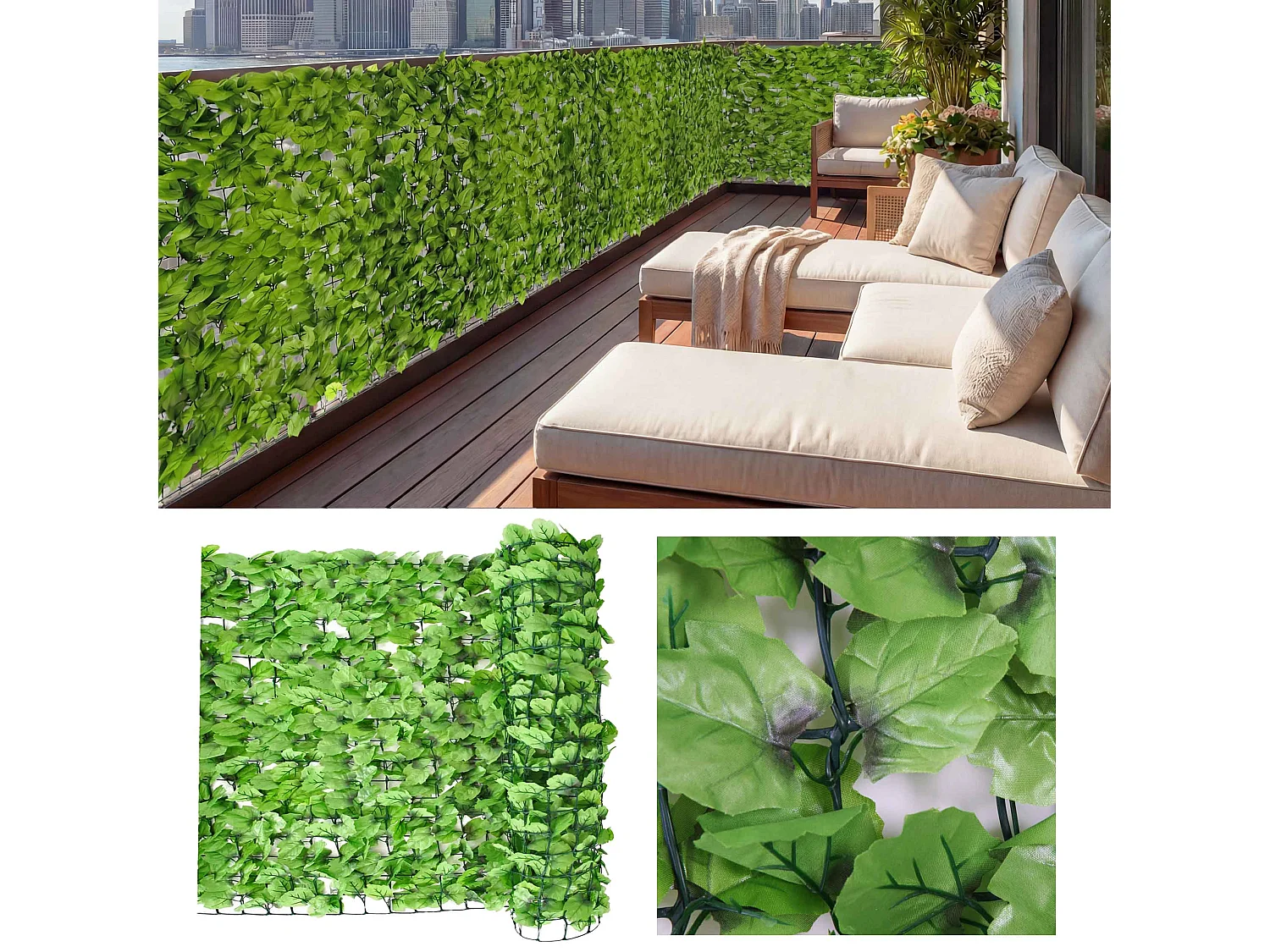 Siepe artificiale privacy balcone giardino rete decorativo N77 poliestere chiaro 300x150cm