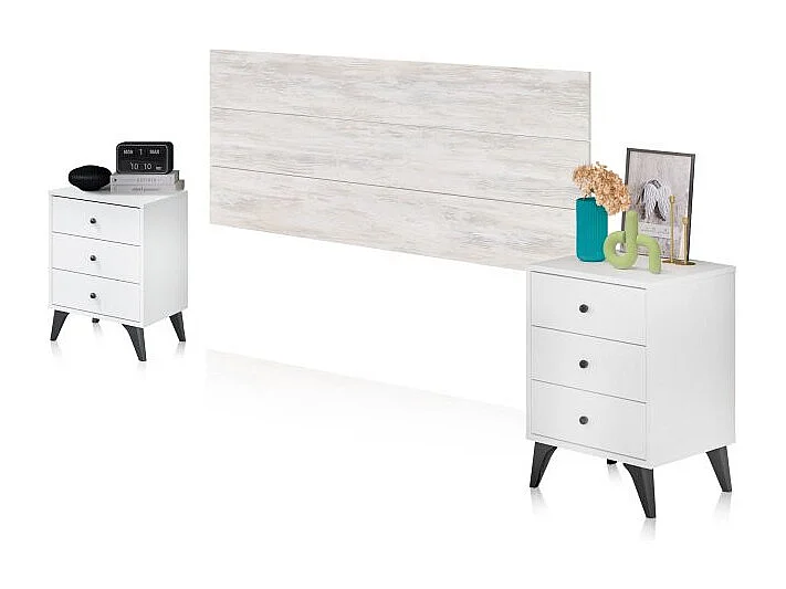 Cabecero con mesitas Iconic Blanco Velho - Negro