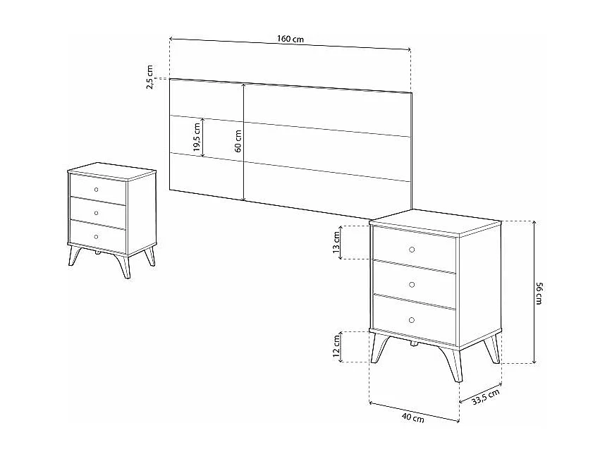 Cabecero con mesitas Iconic Blanco Velho - Negro