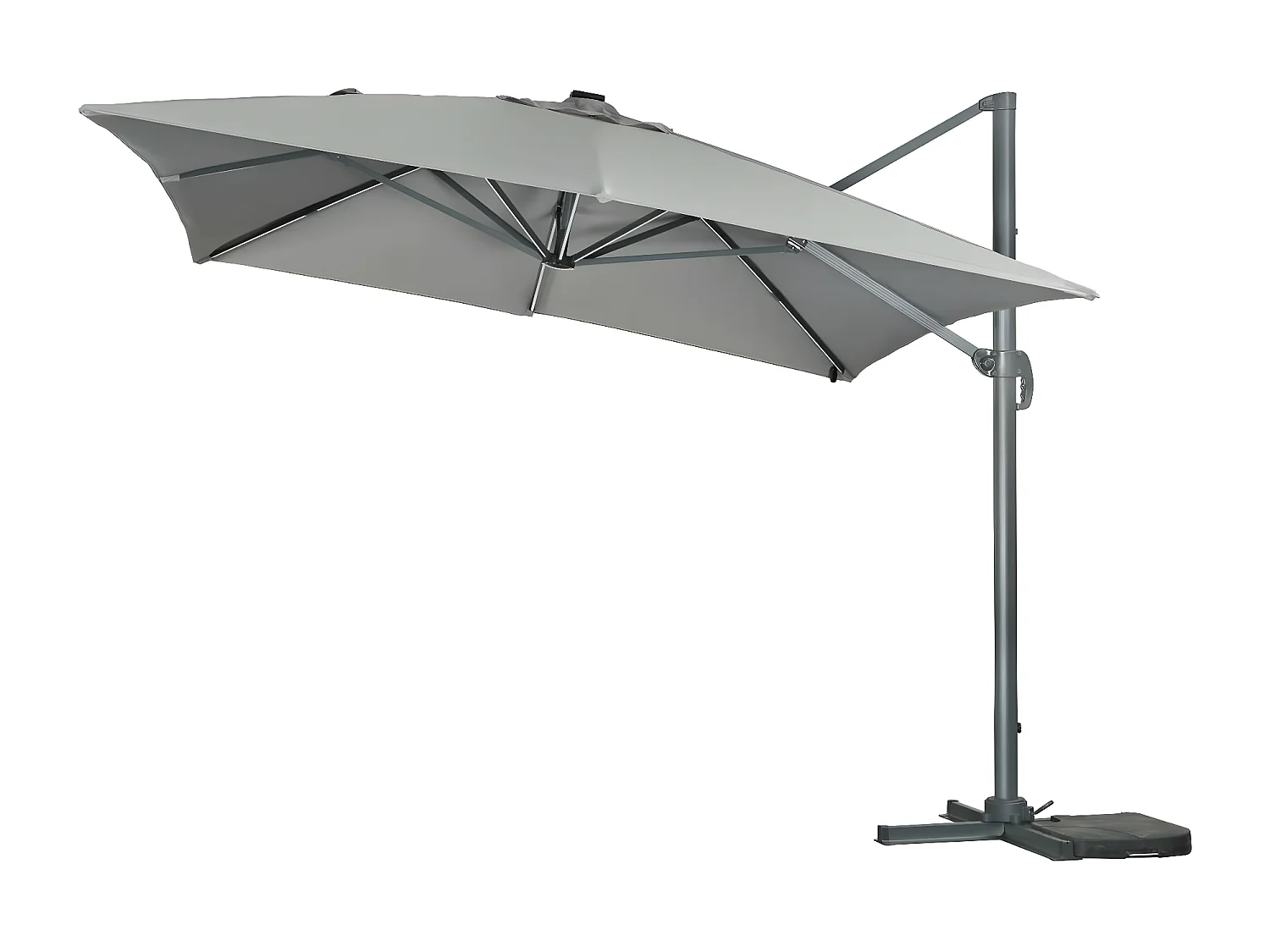 Guarda-sol deslocado LED Alu Sun 3 Luxe quadrado 3x3m cinza com lajes incluídas