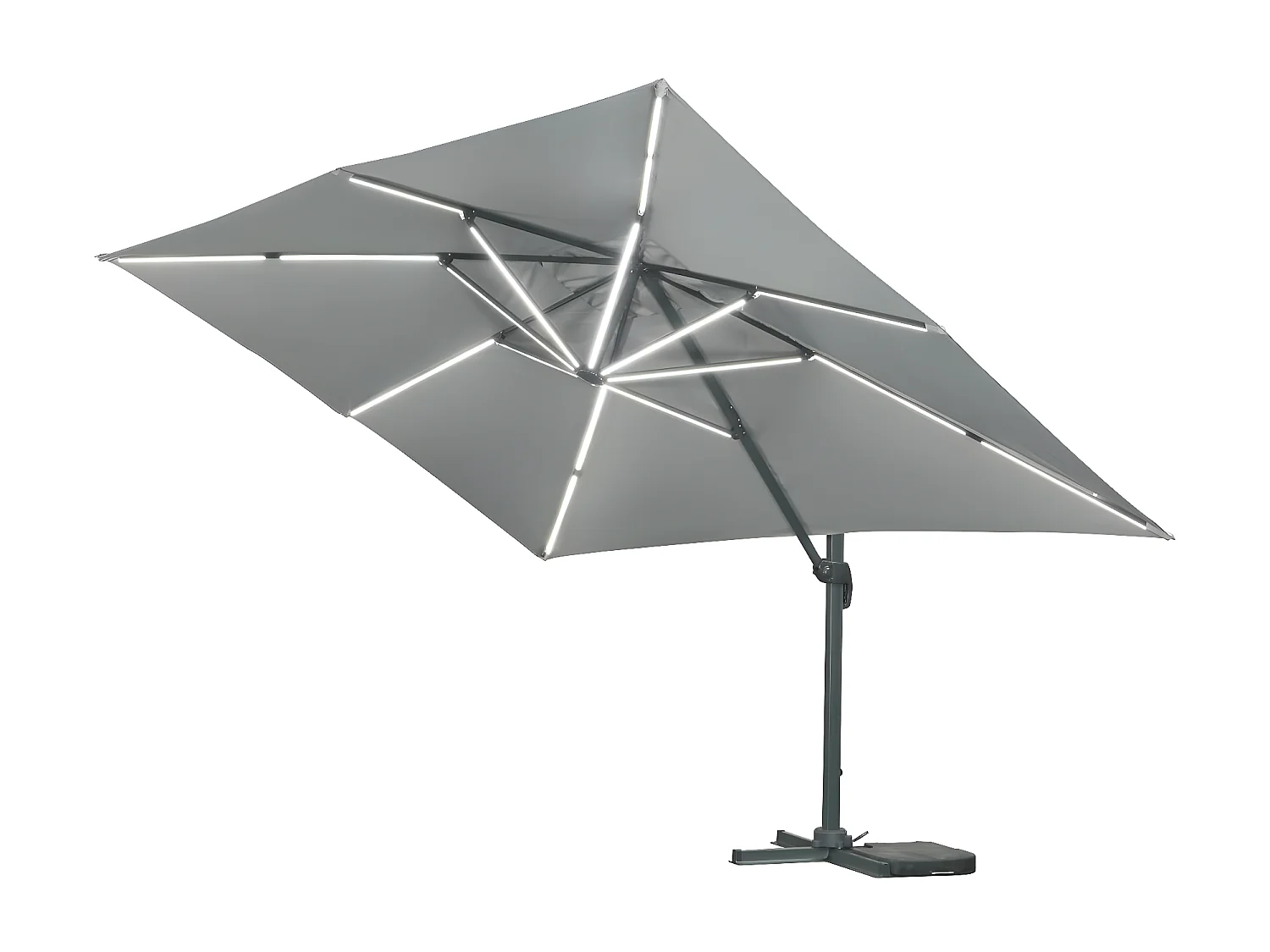 Guarda-sol deslocado LED Alu Sun 3 Luxe quadrado 3x3m cinza com lajes incluídas